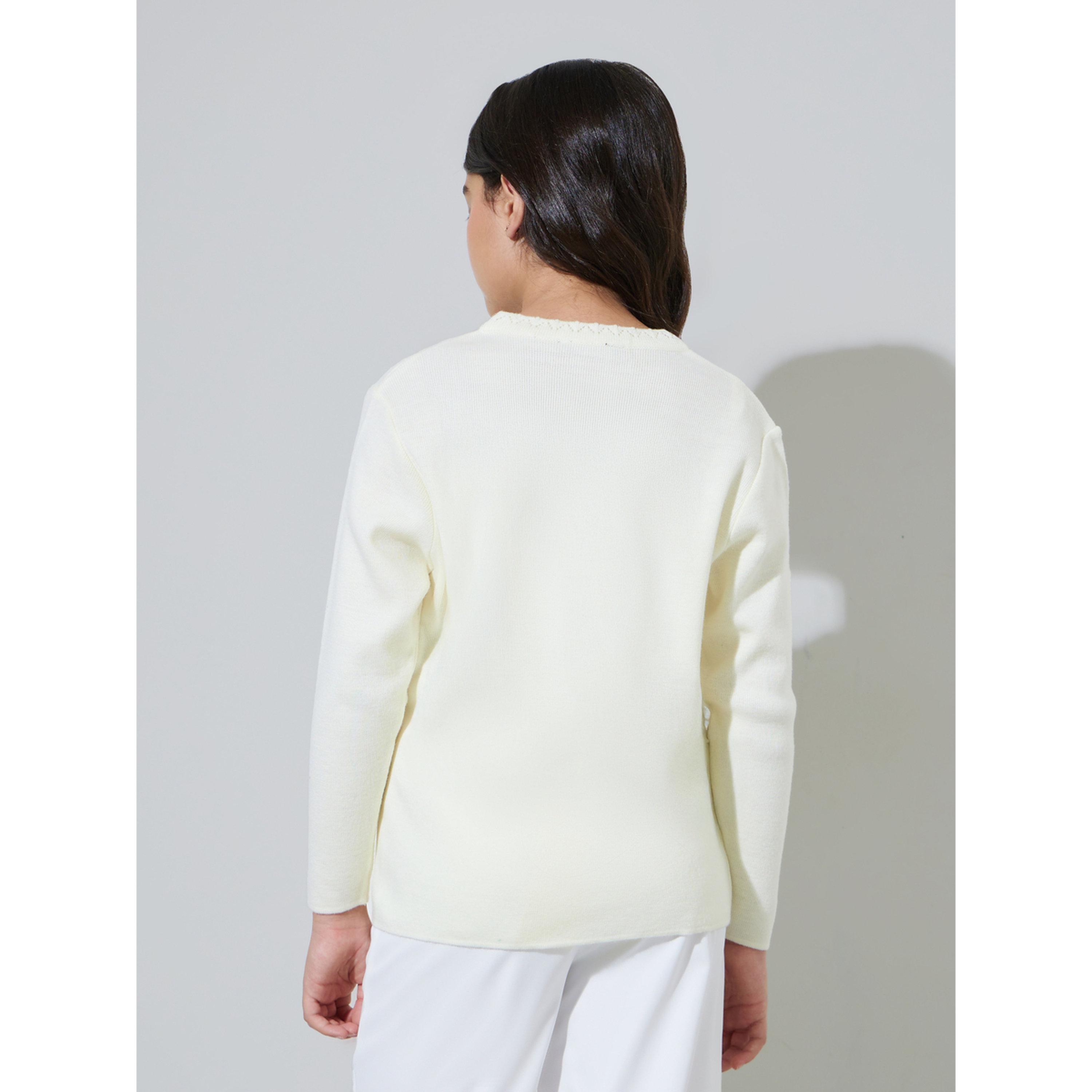 Styli Teen Girls Off White Solid Button-Front Cardigan-girls-clothing-jumpersandcardigans-image-4