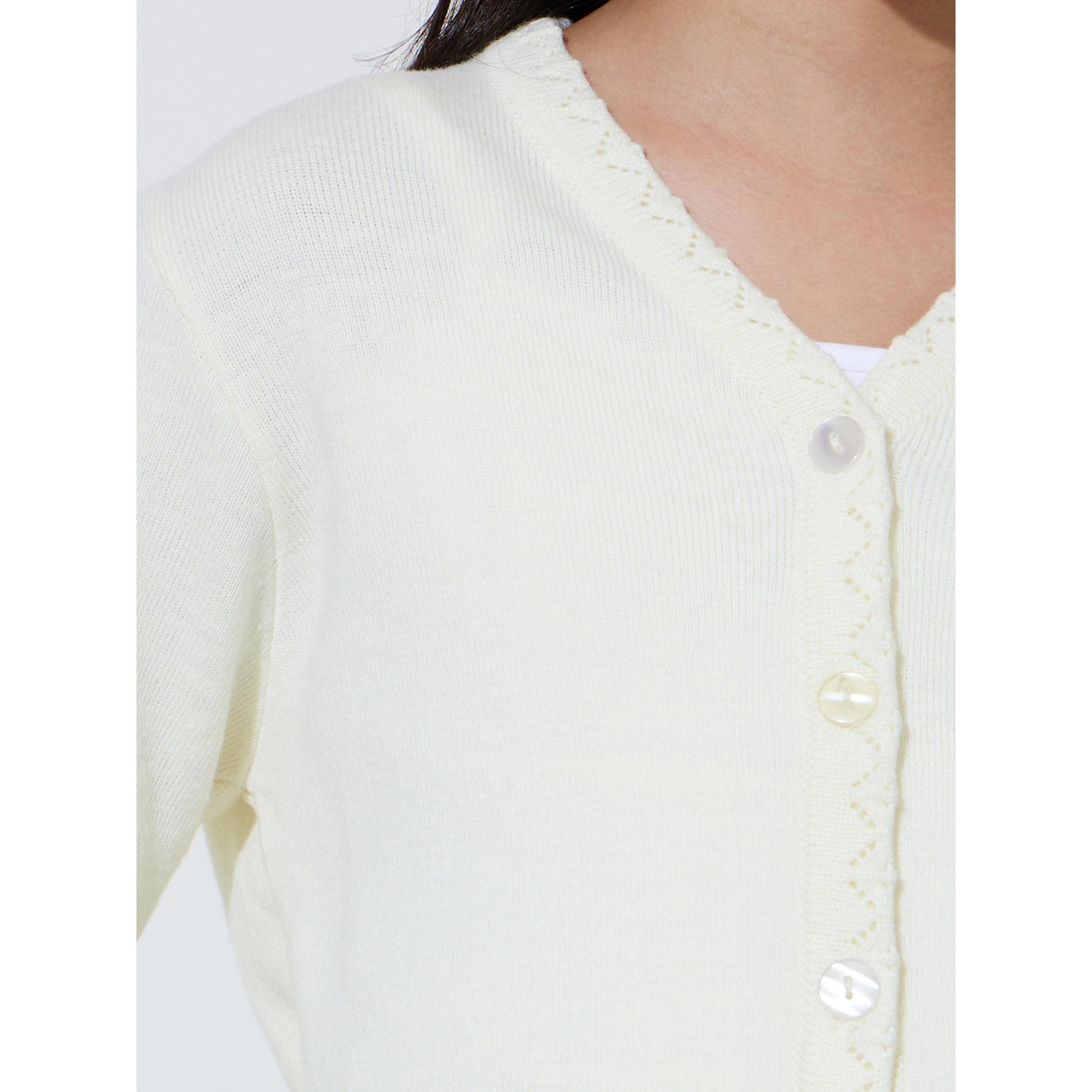 Styli Teen Girls Off White Solid Button-Front Cardigan-girls-clothing-jumpersandcardigans-image-5
