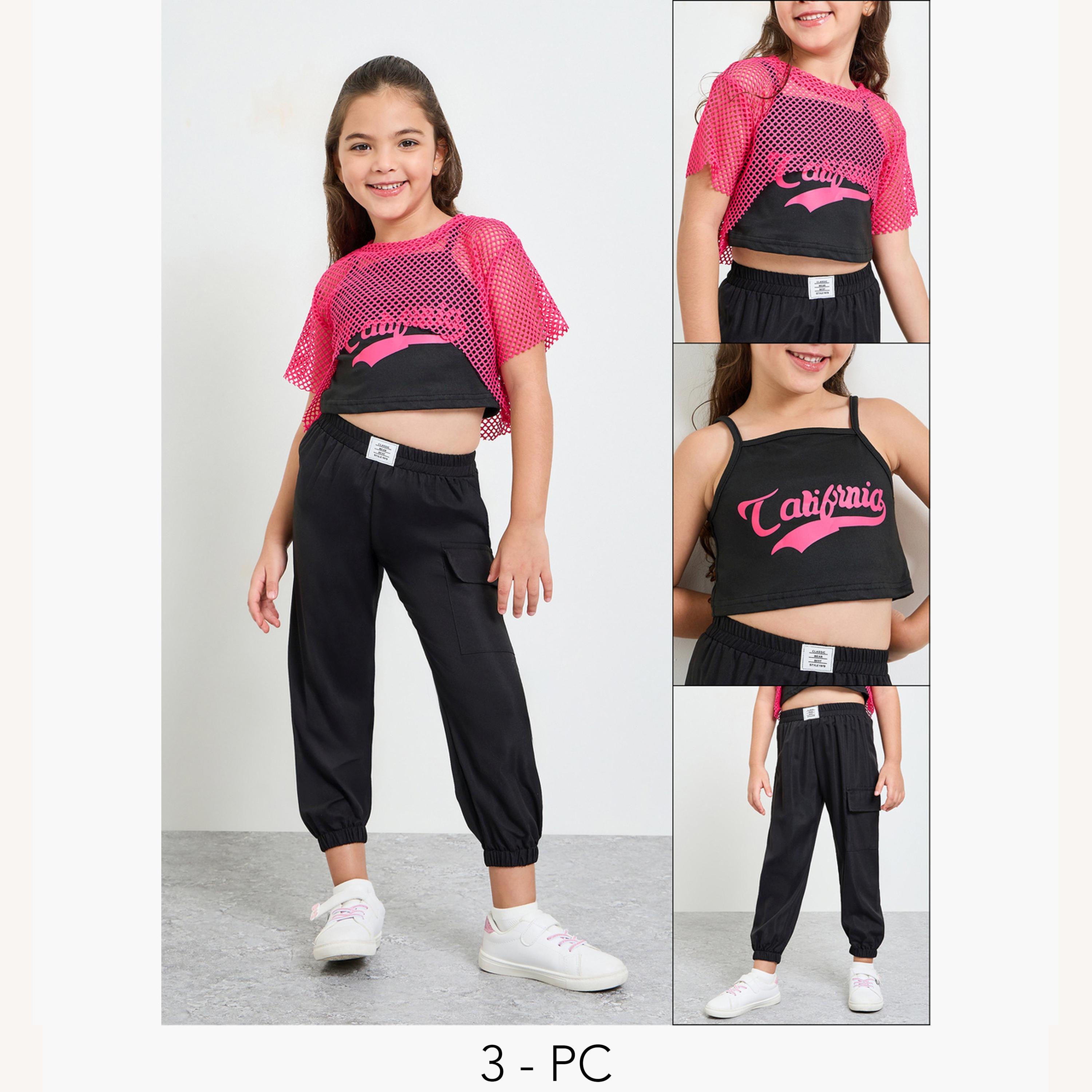 طقم رياضي من 3 قطع جوغر وتيشيرت قصير وبلوزة مطبوعة-girls-clothing-setsandcoords-image-1