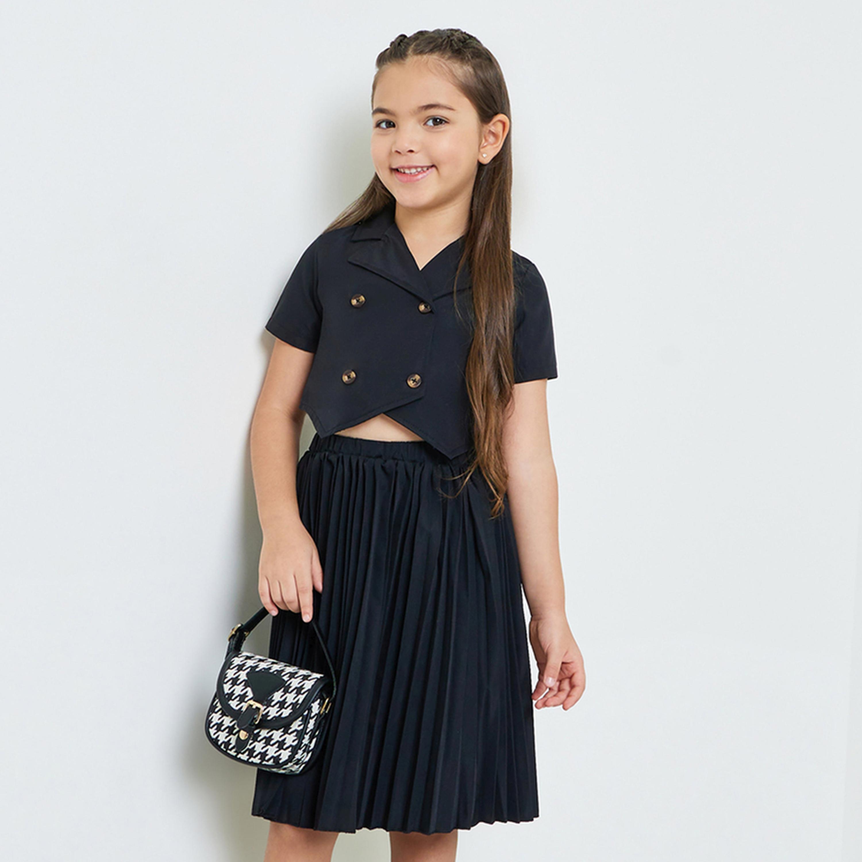 مجموعة من تنورة بكسرات وفيست بأزرار مزدوجة للبنات-girls-clothing-setsandcoords-image-1