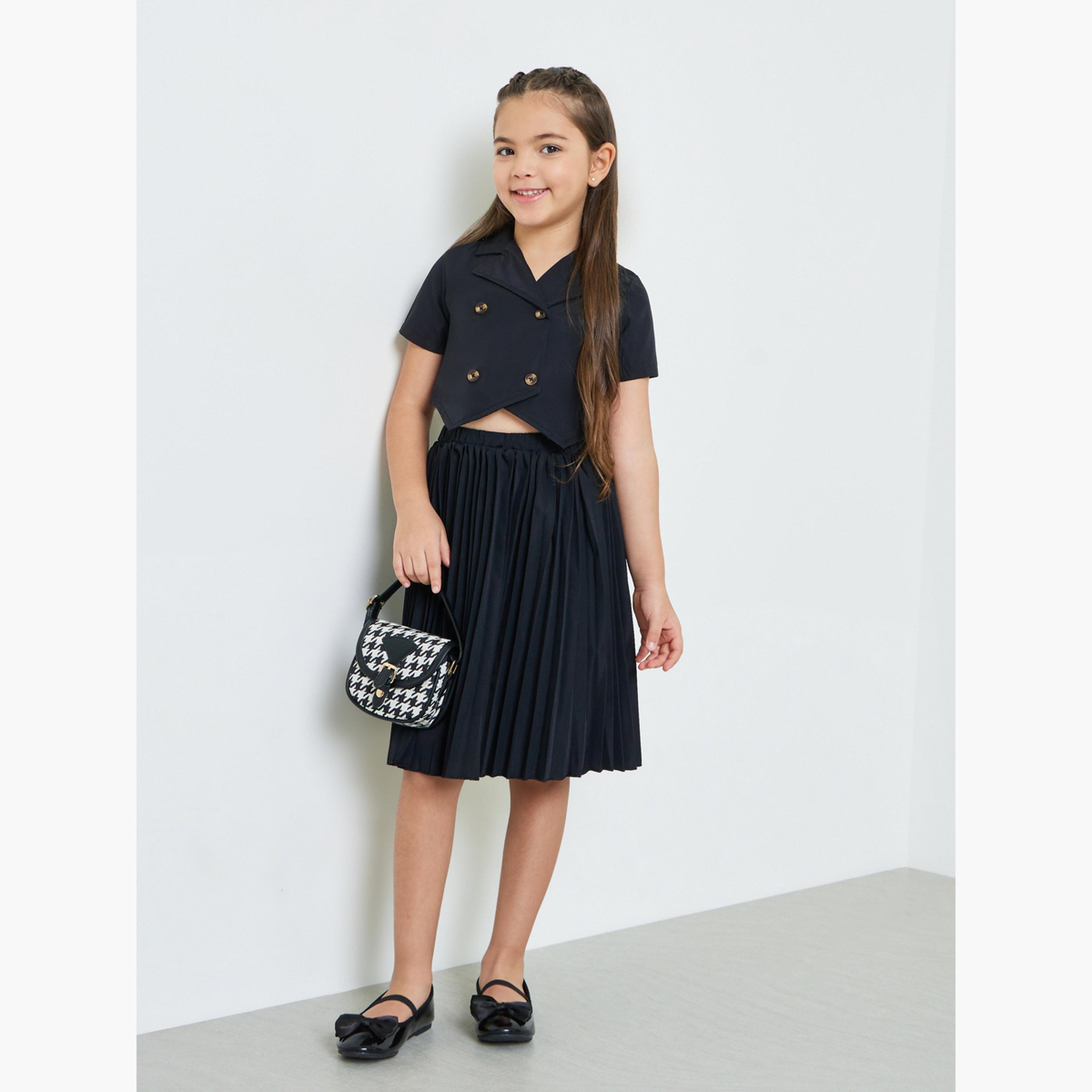 مجموعة من تنورة بكسرات وفيست بأزرار مزدوجة للبنات-girls-clothing-setsandcoords-image-2