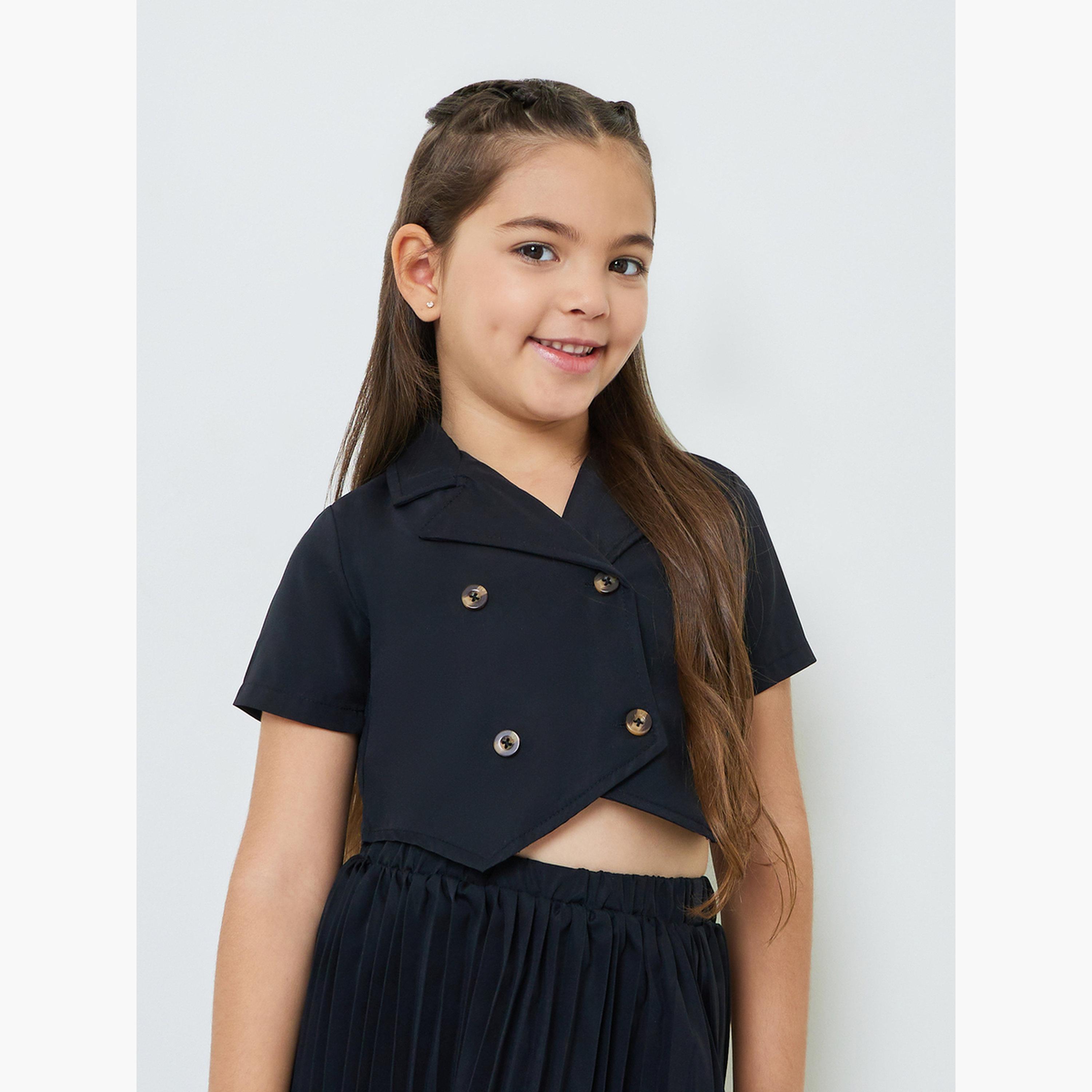 مجموعة من تنورة بكسرات وفيست بأزرار مزدوجة للبنات-girls-clothing-setsandcoords-image-3
