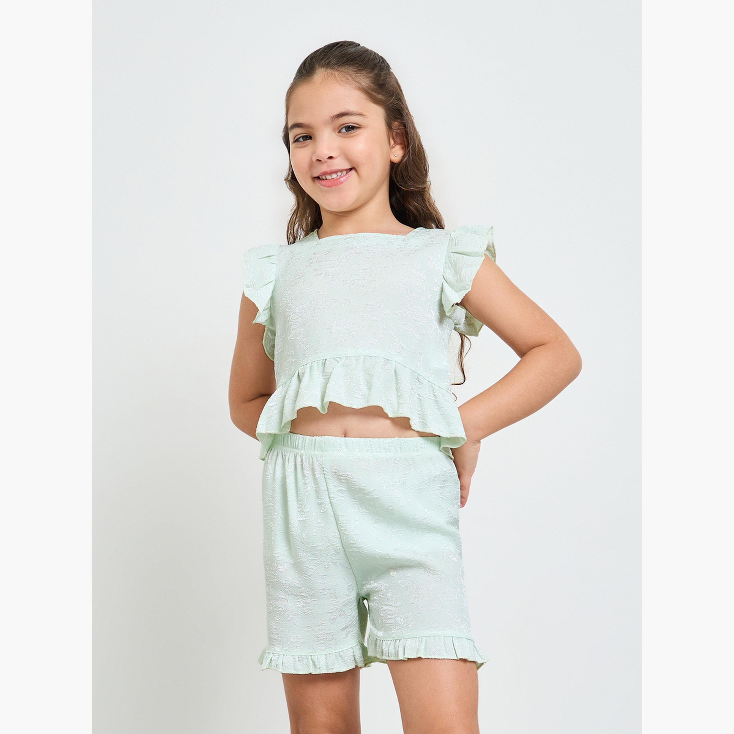 Styli Girls Jacquard Blouse and Shorts Set-girls-clothing-setsandcoords-image-1