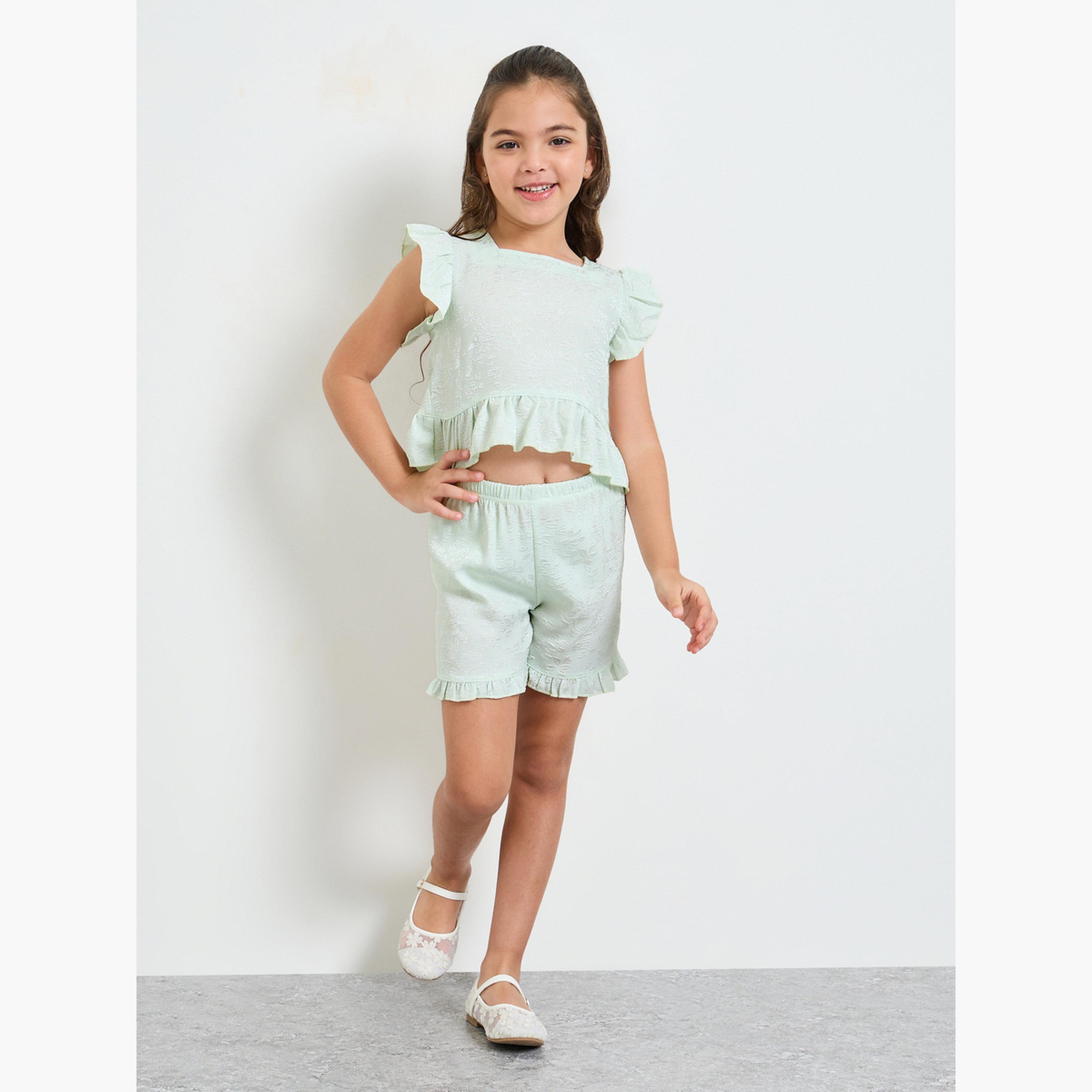 مجموعة من شورت وبلوزة جاكار للبنات-girls-clothing-setsandcoords-image-2