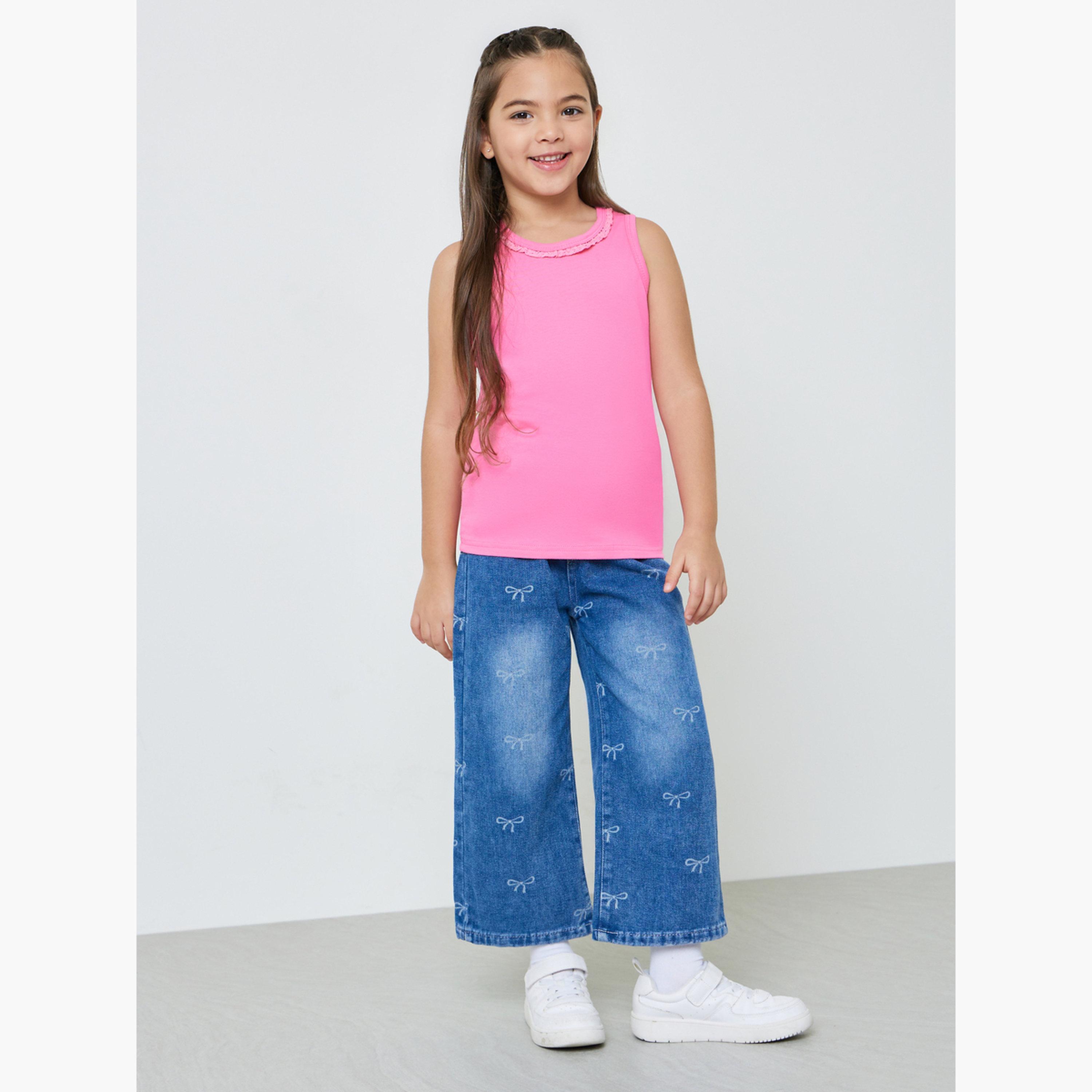 Styli Girls Pack of 3 - Plain Vest with Lace Trim-girls-clothing-innerwear-image-2