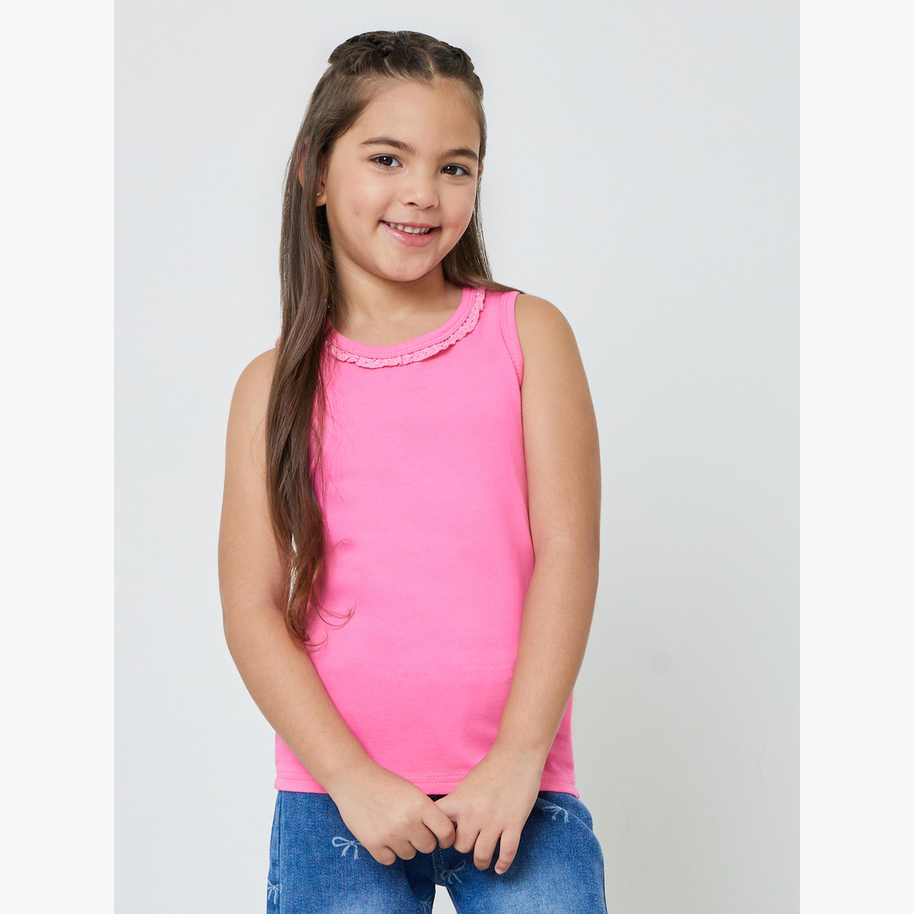 Styli Girls Pack of 3 - Plain Vest with Lace Trim-girls-clothing-innerwear-image-4