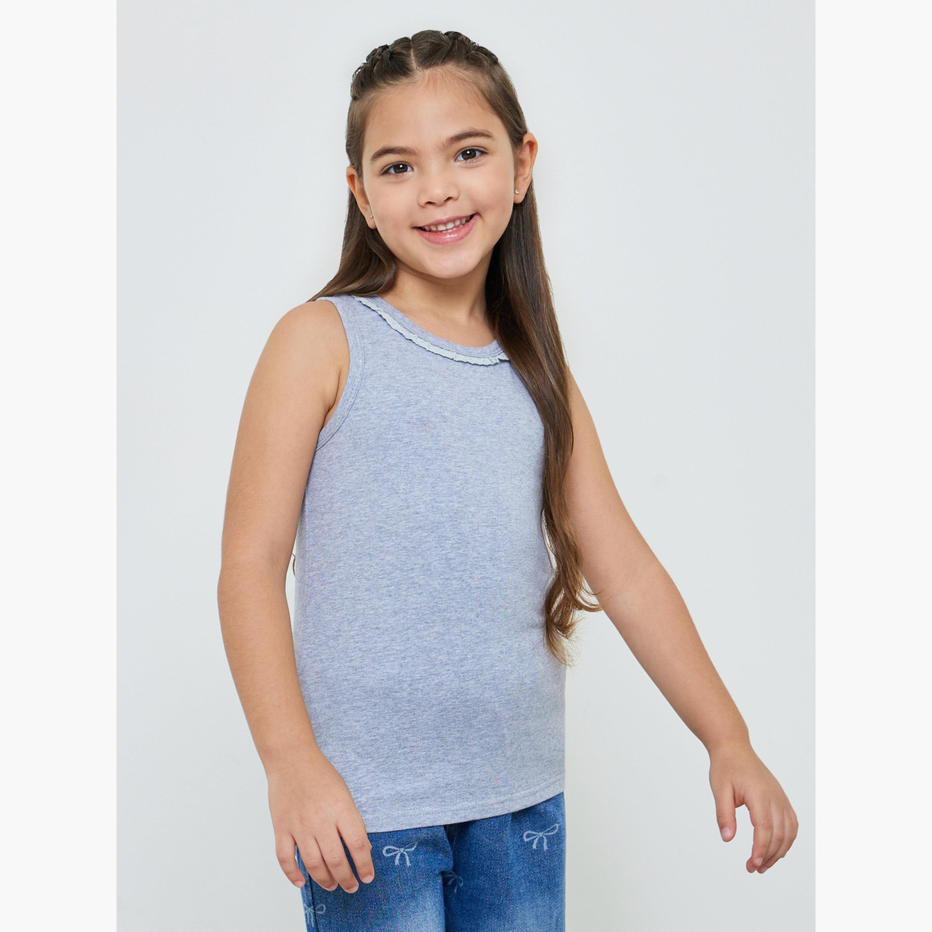 Styli Girls Pack of 3 - Plain Vest with Lace Trim-girls-clothing-innerwear-image-5