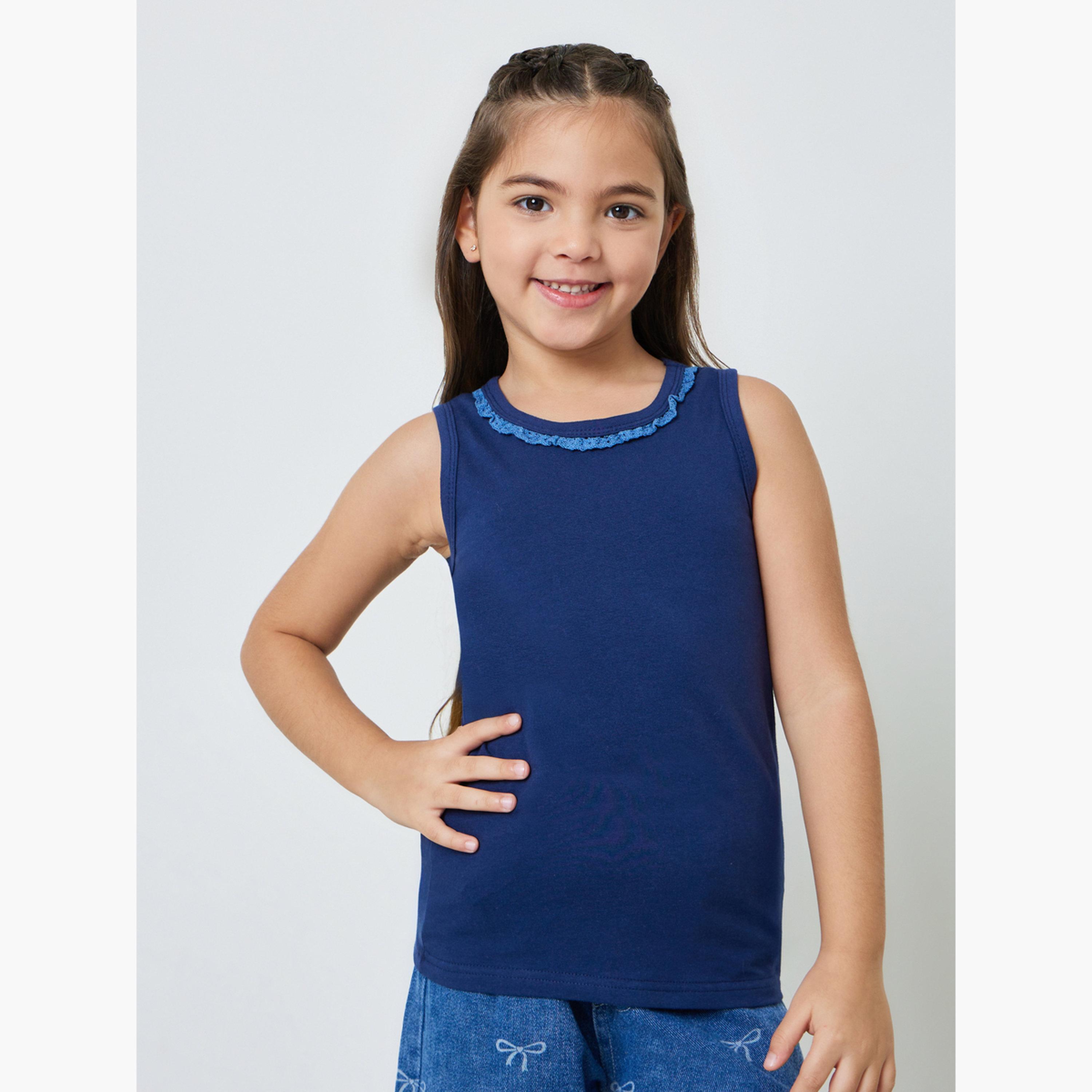 Styli Girls Pack of 3 - Plain Vest with Lace Trim-girls-clothing-innerwear-image-6