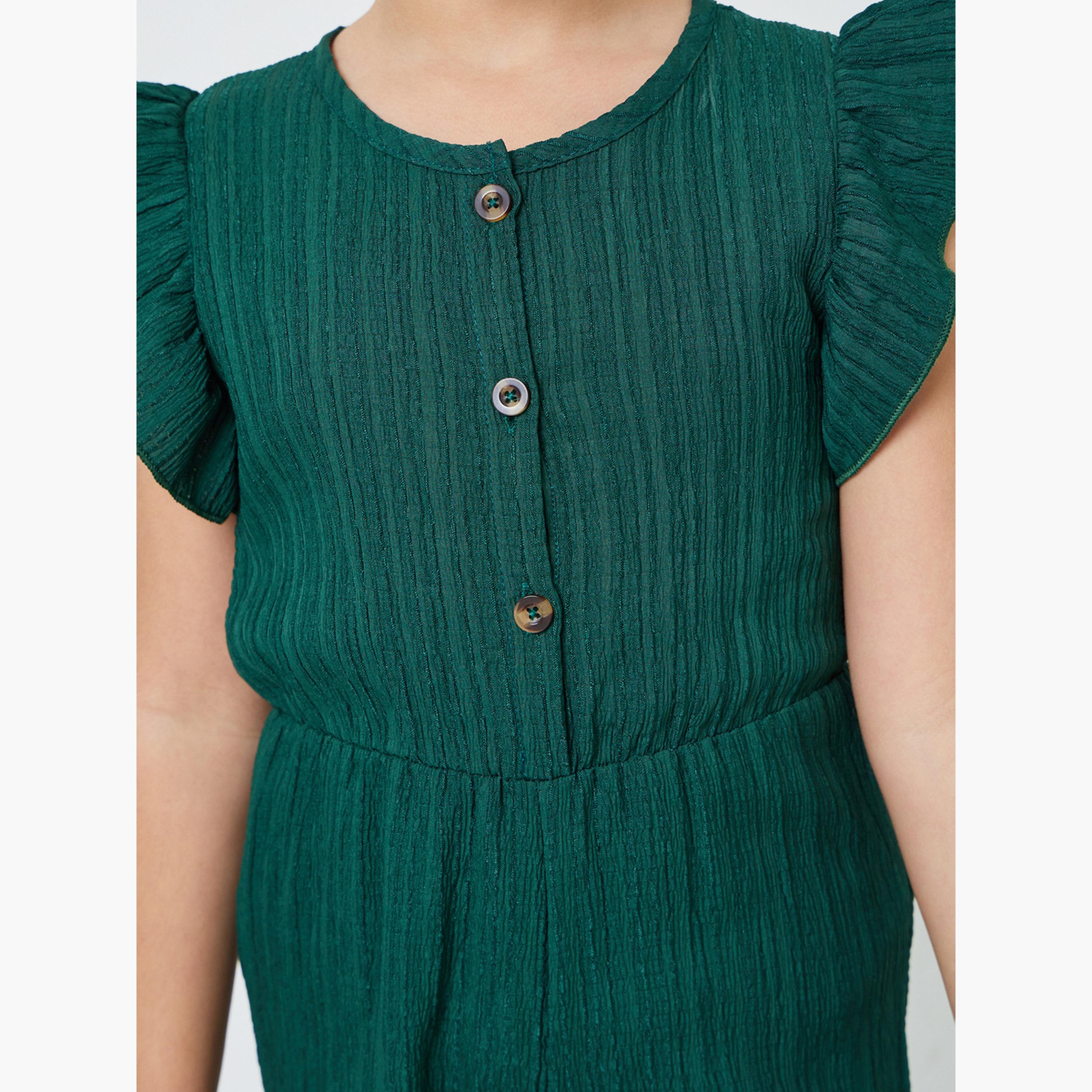 ستايلي - جمبسوت بناتي أخضر داكن بنقشة مميزة مع حقيبة كتف-girls-clothing-rompers-image-4