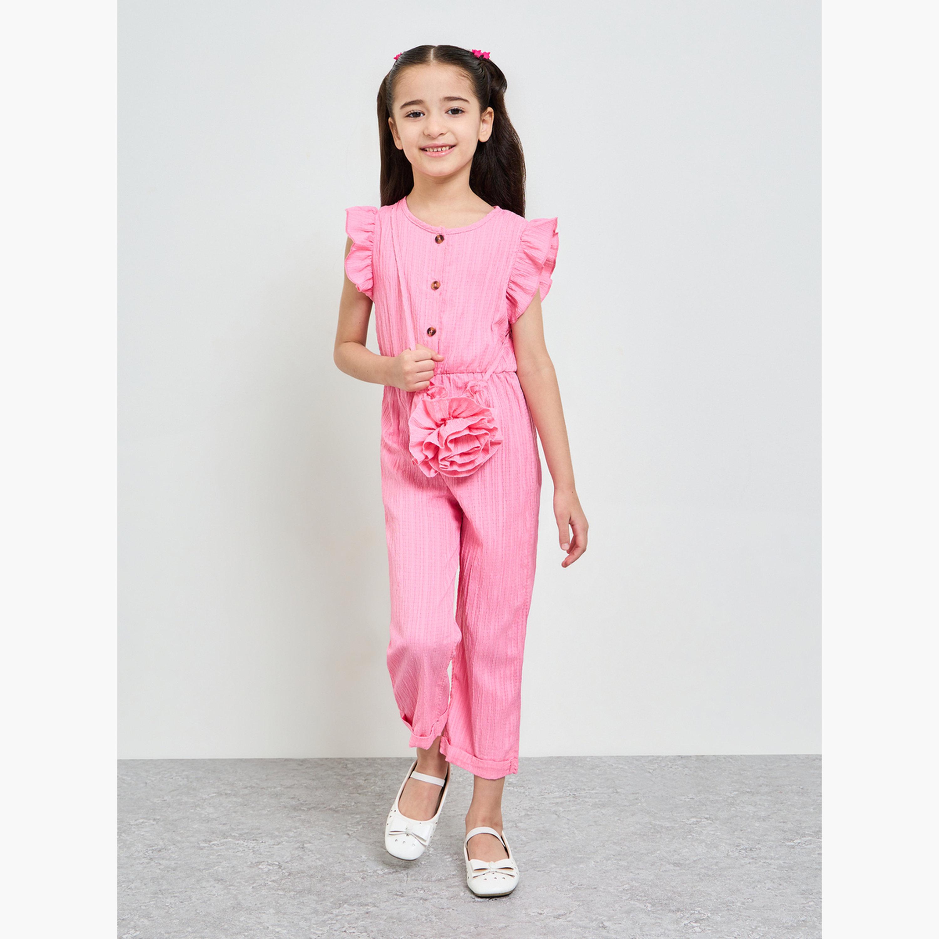 ستايلي - جمبسوت وردي اللون للبنات مع شنطة كتف-girls-clothing-rompers-image-1
