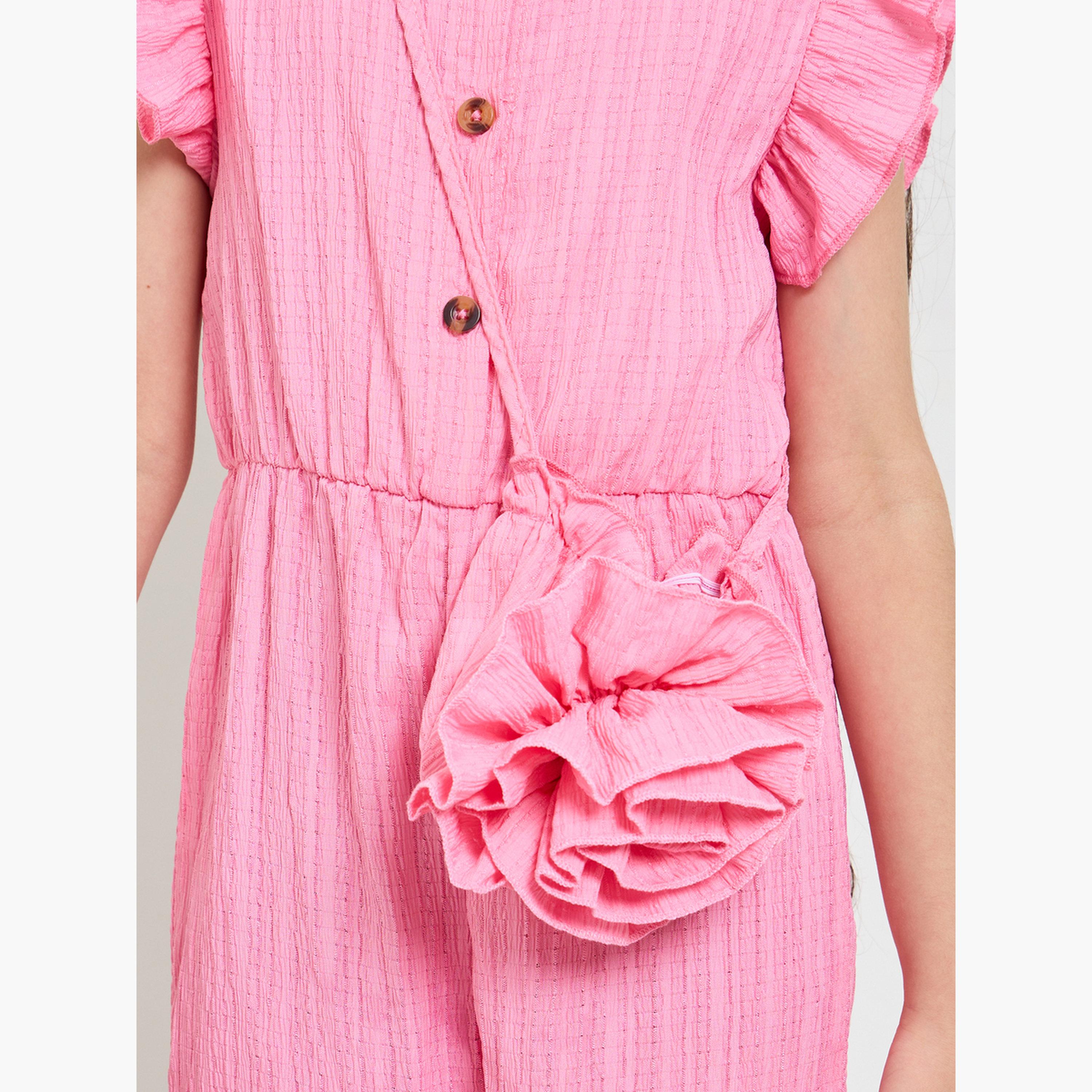 ستايلي - جمبسوت وردي اللون للبنات مع شنطة كتف-girls-clothing-rompers-image-4