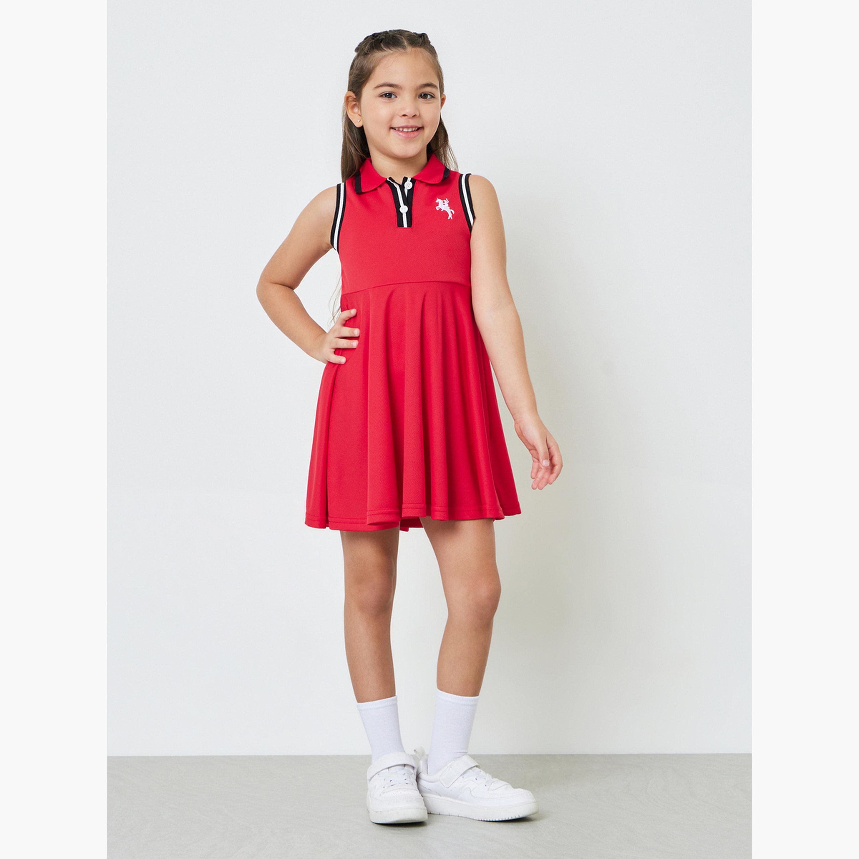 Styli Girls Tipped Detail Sleeveless Polo Dress-girls-clothing-dressesandjumpsuits-image-2
