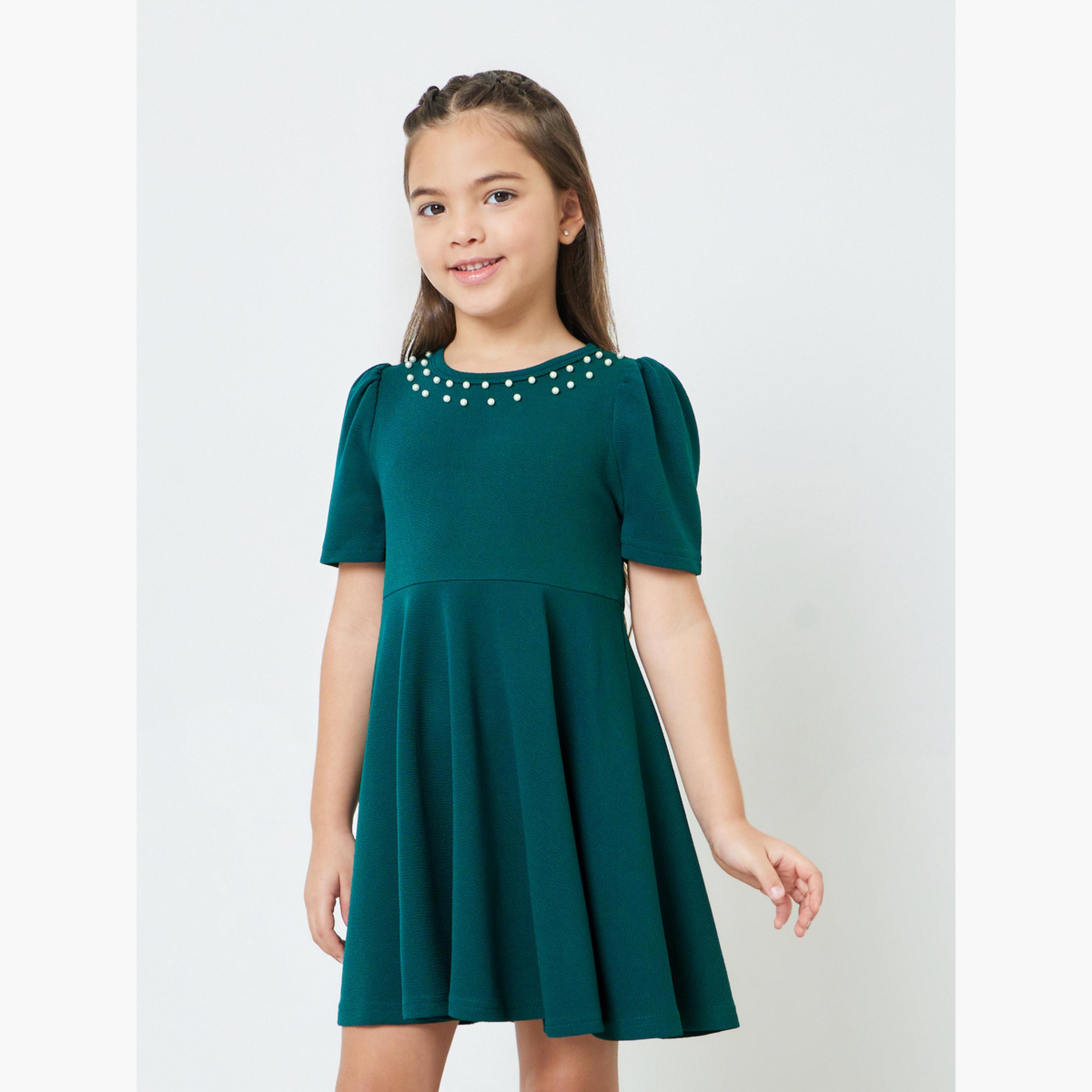 Styli Girls Embellished Puff Sleeve Dress-girls-clothing-bottoms-skirts-image-1