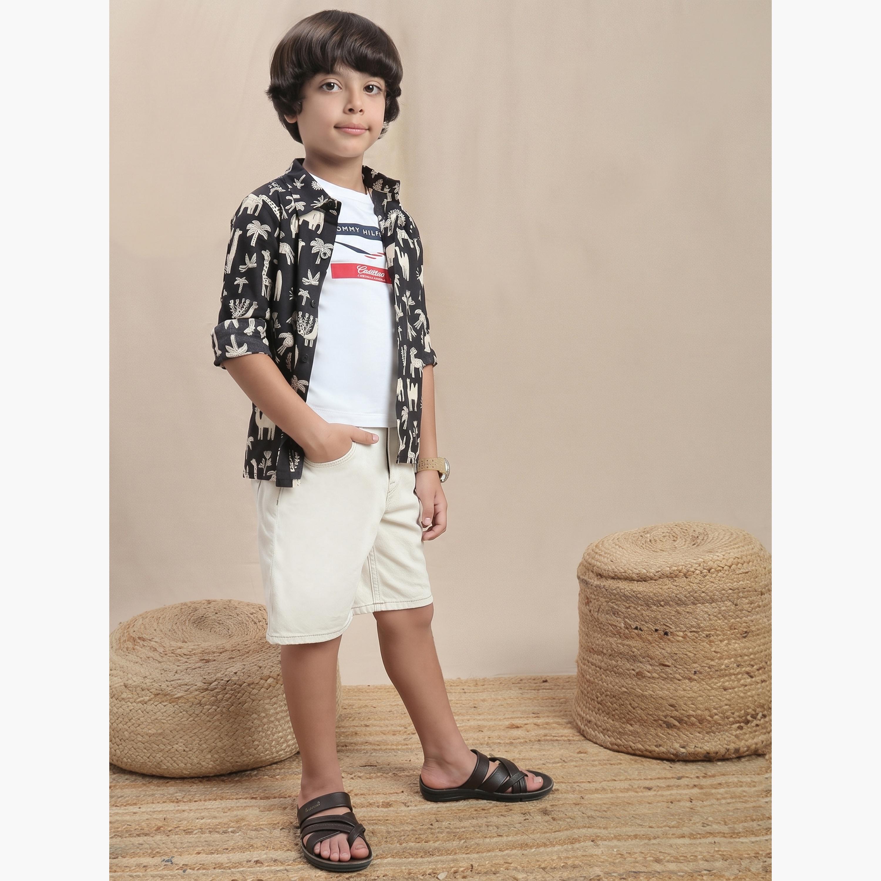 Globus X Styli Kids Black All Over Graphic Print Relaxed Fit Shirt-boys-clothing-shirts-image-2
