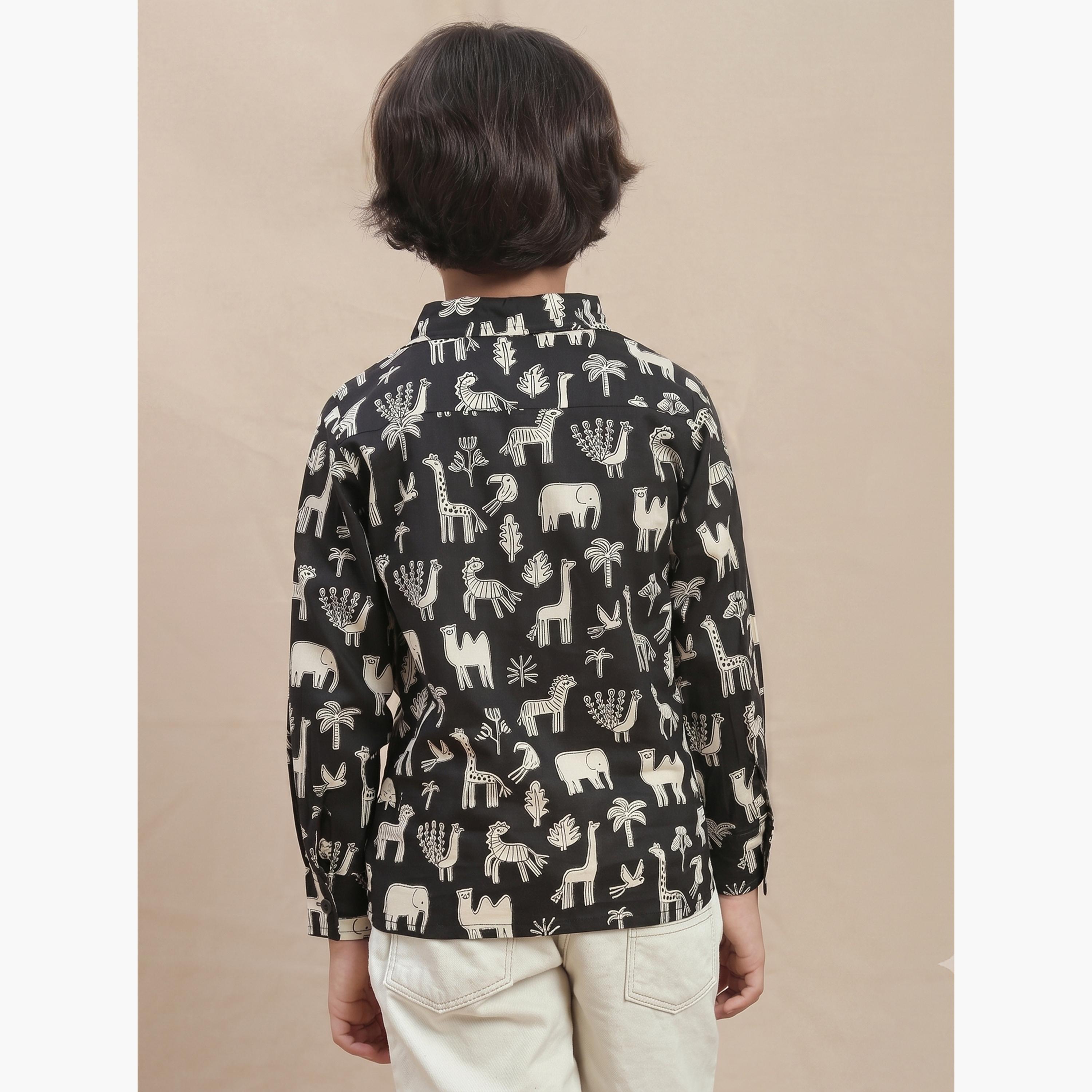 Globus X Styli Kids Black All Over Graphic Print Relaxed Fit Shirt-boys-clothing-shirts-image-3
