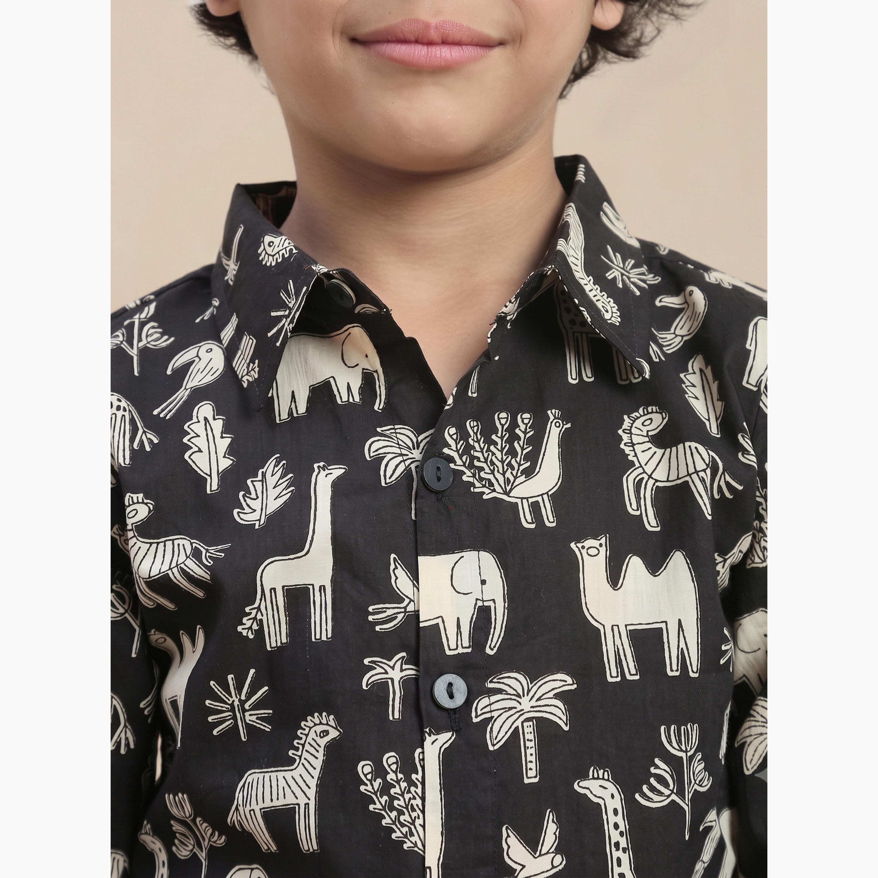Globus X Styli Kids Black All Over Graphic Print Relaxed Fit Shirt-boys-clothing-shirts-image-6
