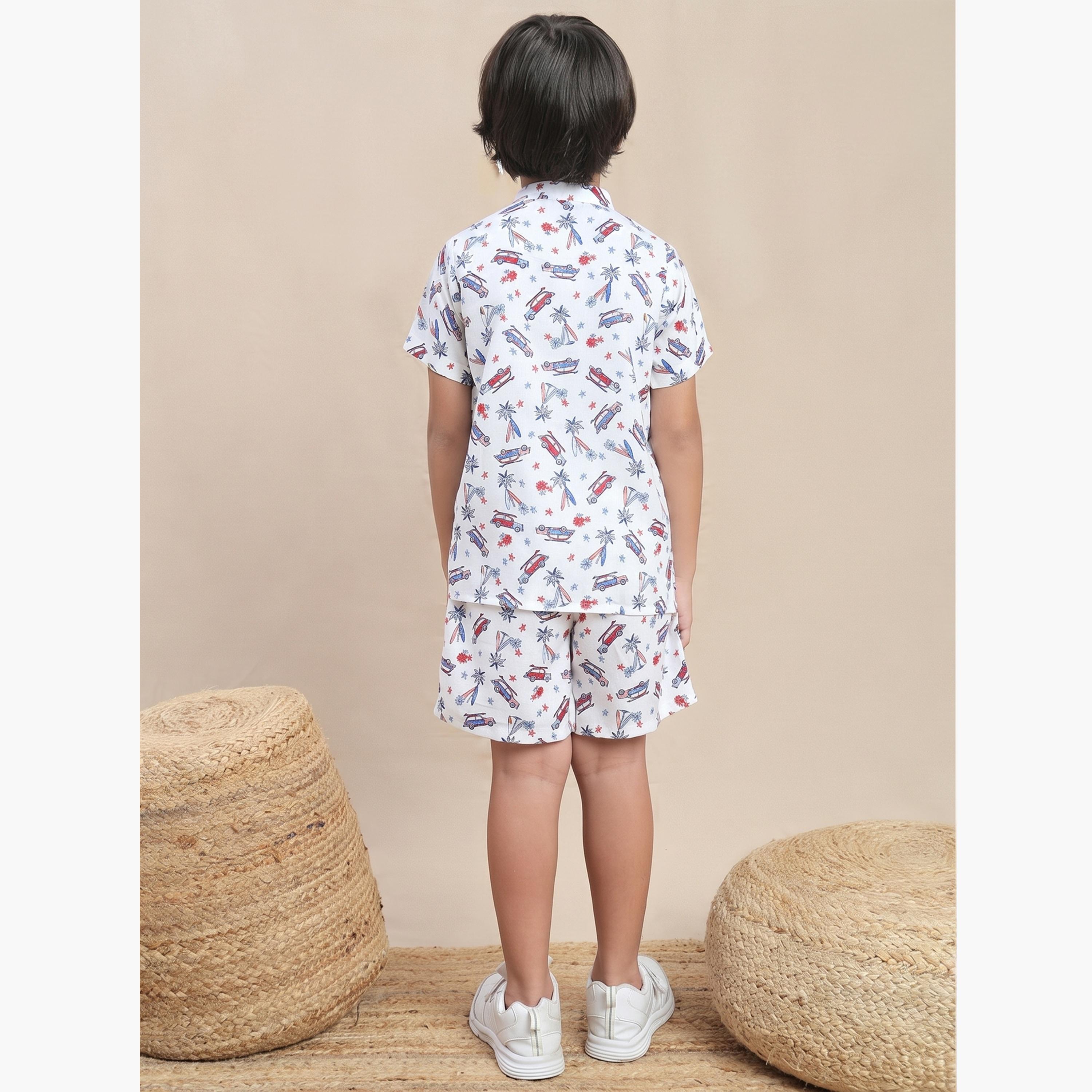 Globus X Styli Kids White Graphic Print Shirt and Shorts Set-boys-clothing-setsandcoords-image-3