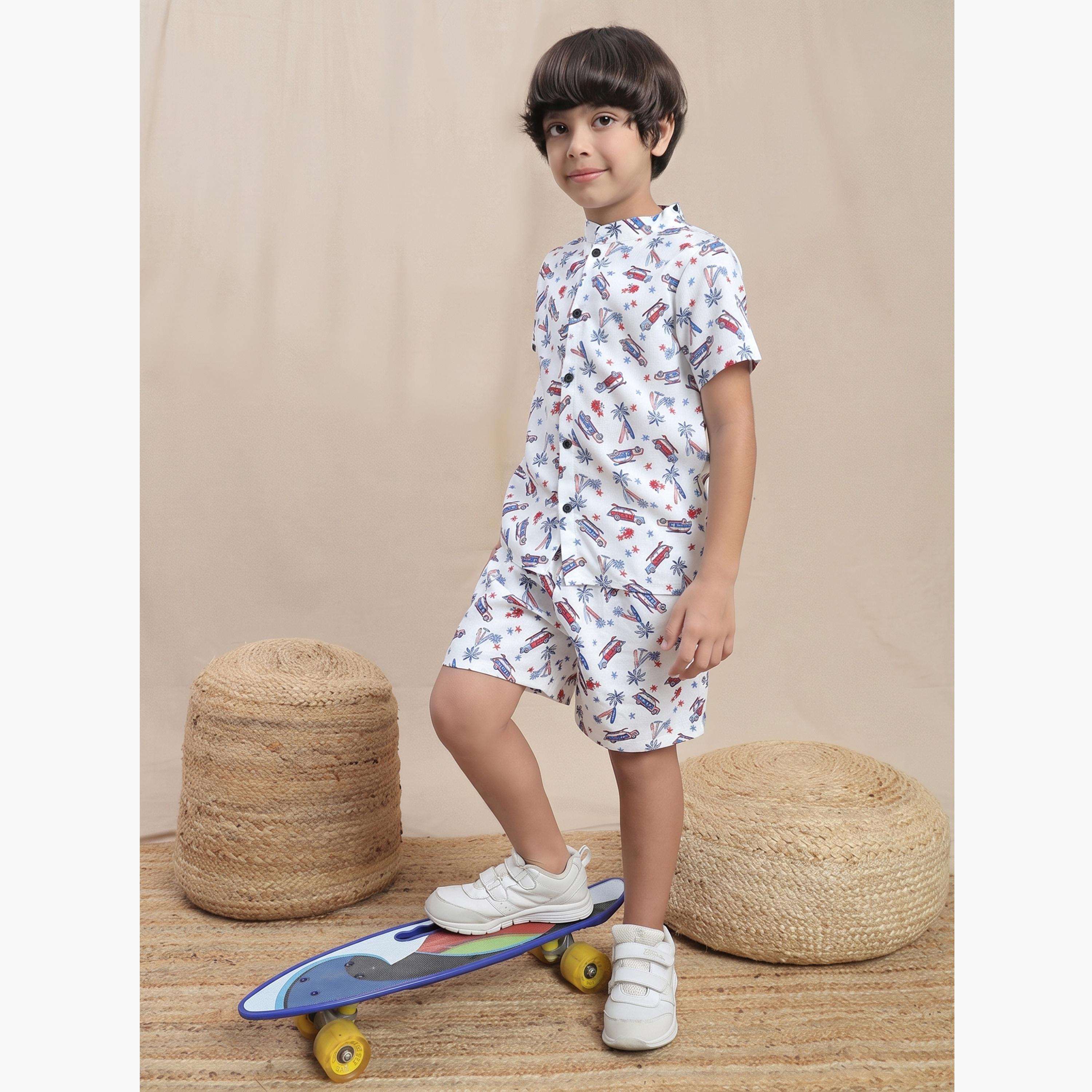 Globus X Styli Kids White Graphic Print Shirt and Shorts Set-boys-clothing-setsandcoords-image-4