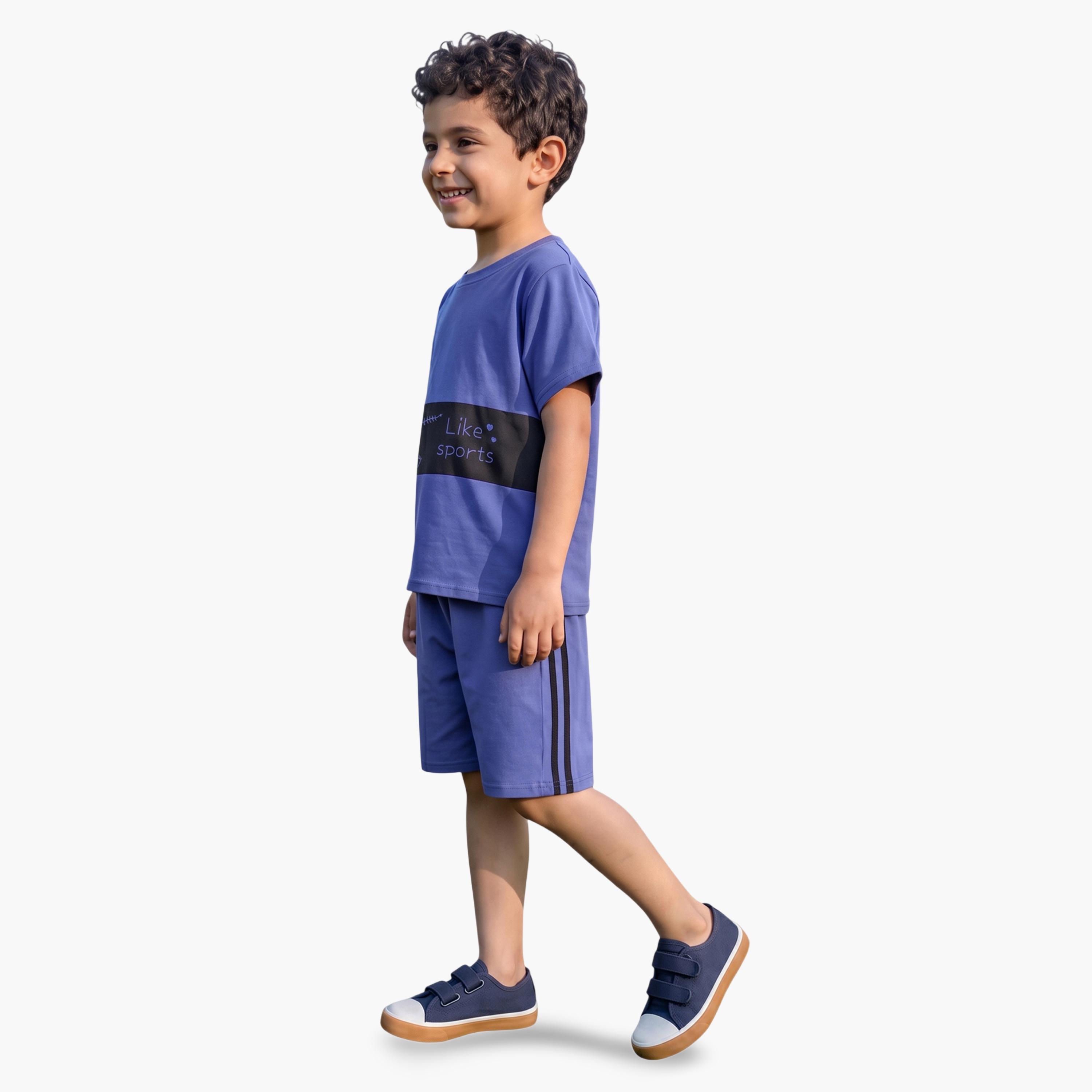 Globus X Styli Kids Blue Graphic Print T-Shirt and Shorts Set-boys-clothing-setsandcoords-image-2