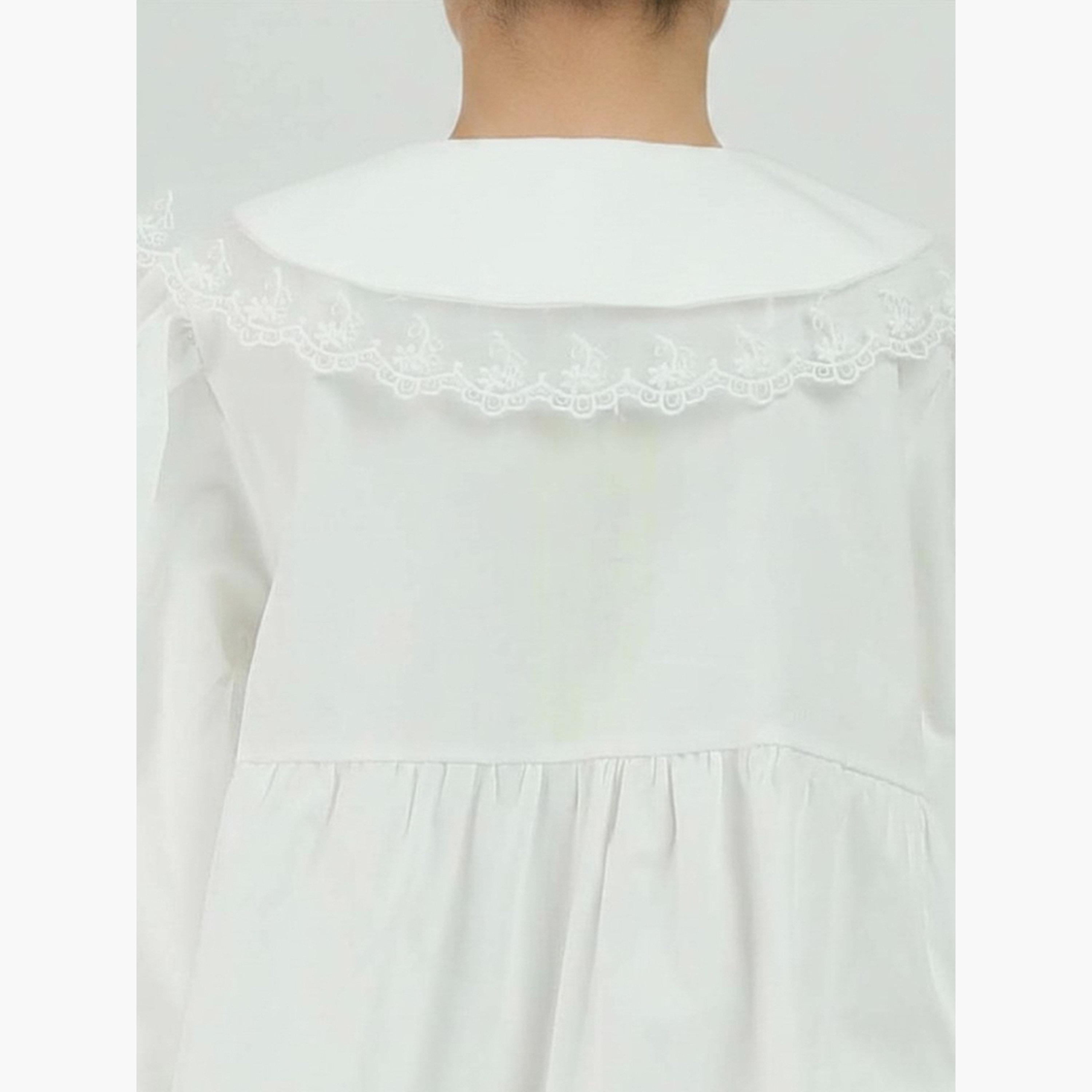 غلوبس × ستايلي - فستان قصير أبيض للبنات، بياقة بيتر بان وتطريز دانتيل-girls-clothing-dressesandjumpsuits-image-5