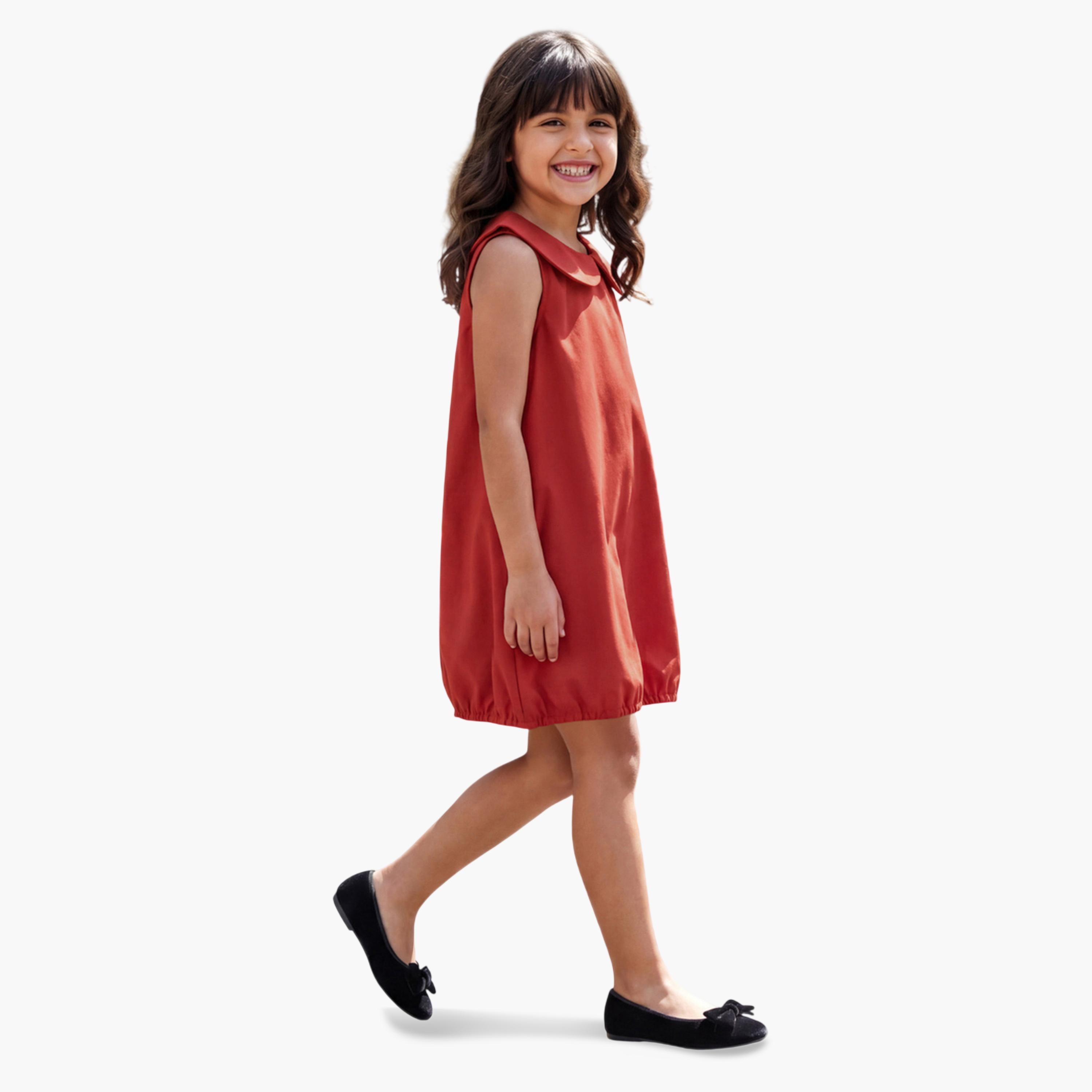 غلوبس × ستايلي - فستان قصير أحمر للبنات، بياقة بيتر بان وحافة واسعة-girls-clothing-dressesandjumpsuits-image-2