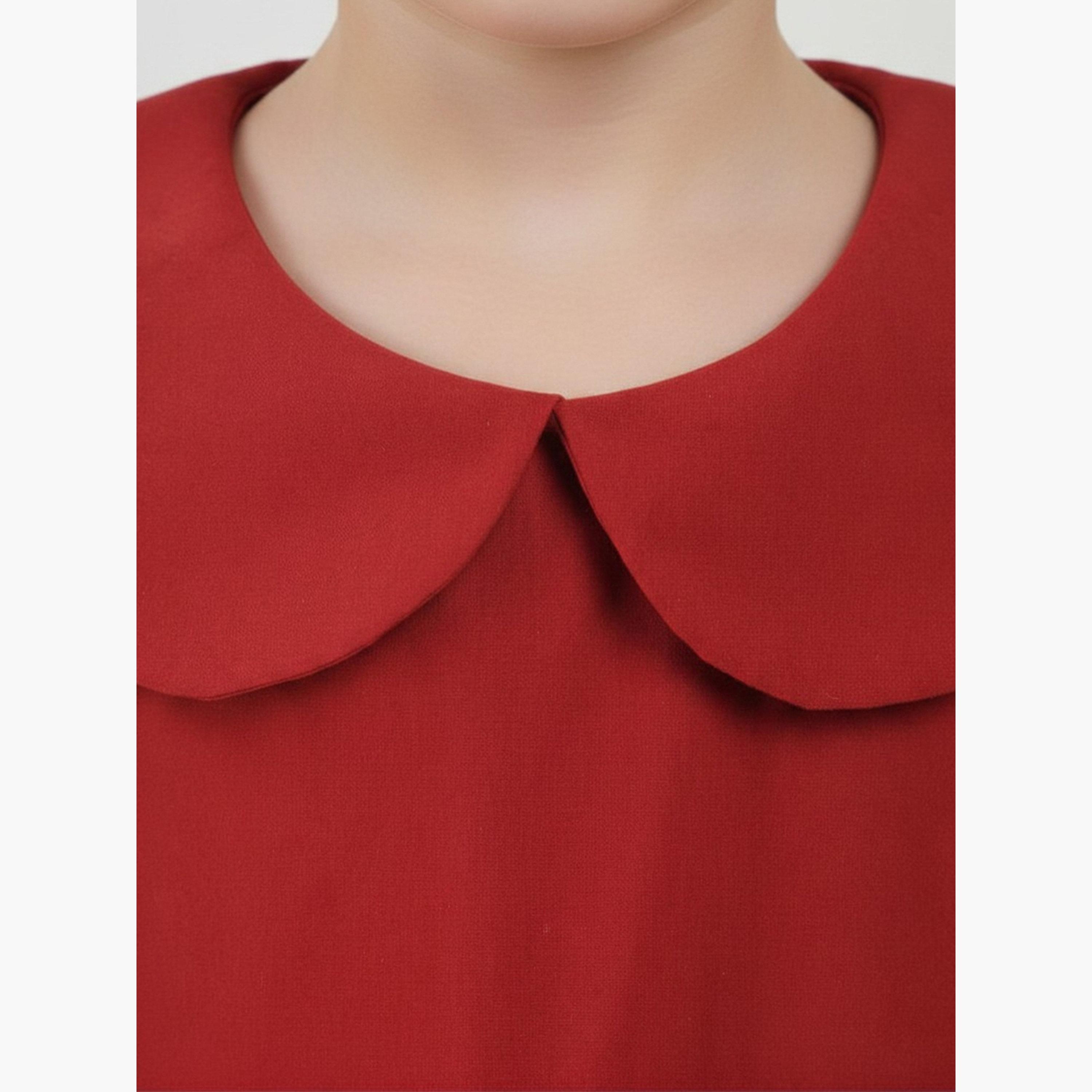 غلوبس × ستايلي - فستان قصير أحمر للبنات، بياقة بيتر بان وحافة واسعة-girls-clothing-dressesandjumpsuits-image-4