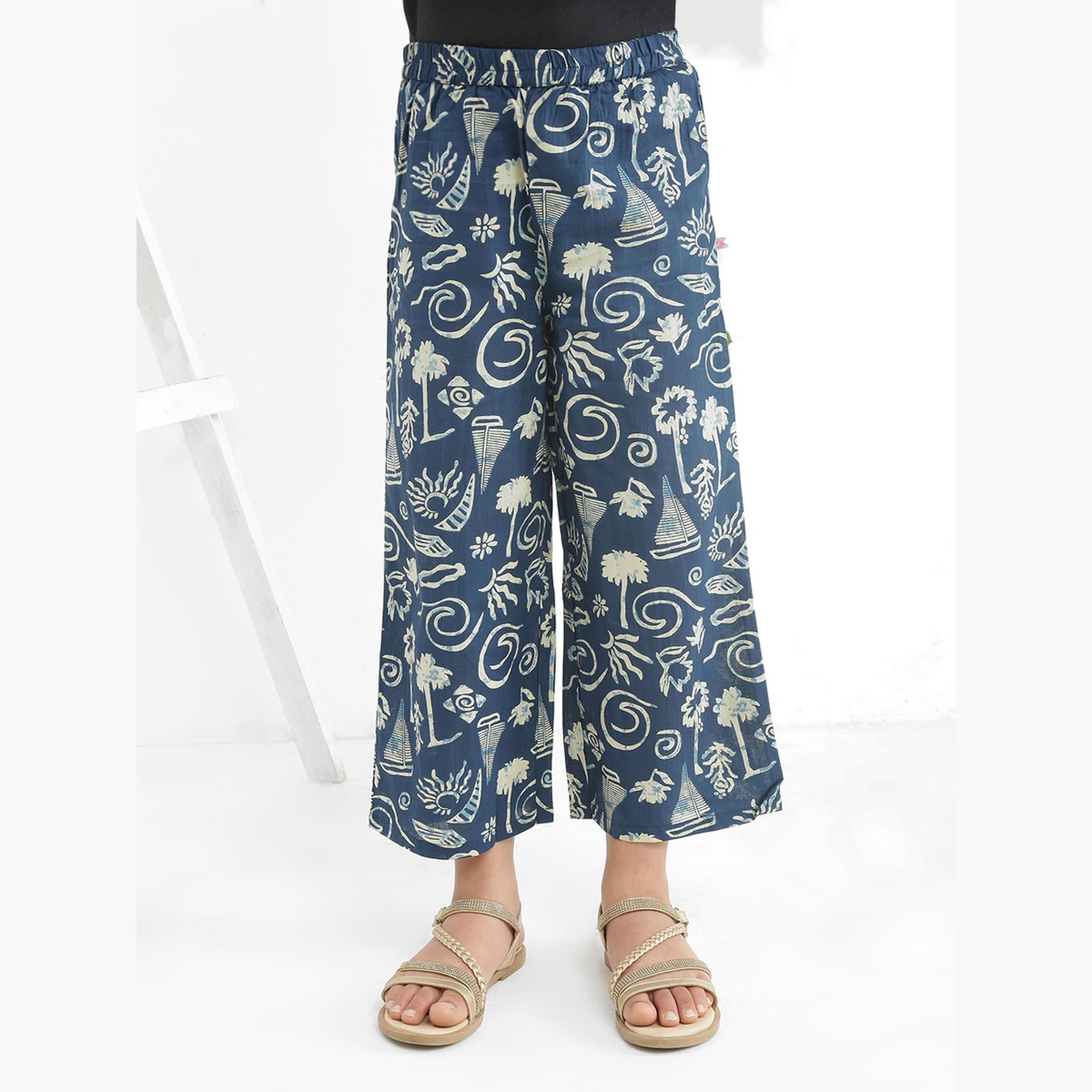 Globus X Styli Girls Blue Off Shoulder Abstract Print Top with Pants Set-girls-clothing-setsandcoords-image-5