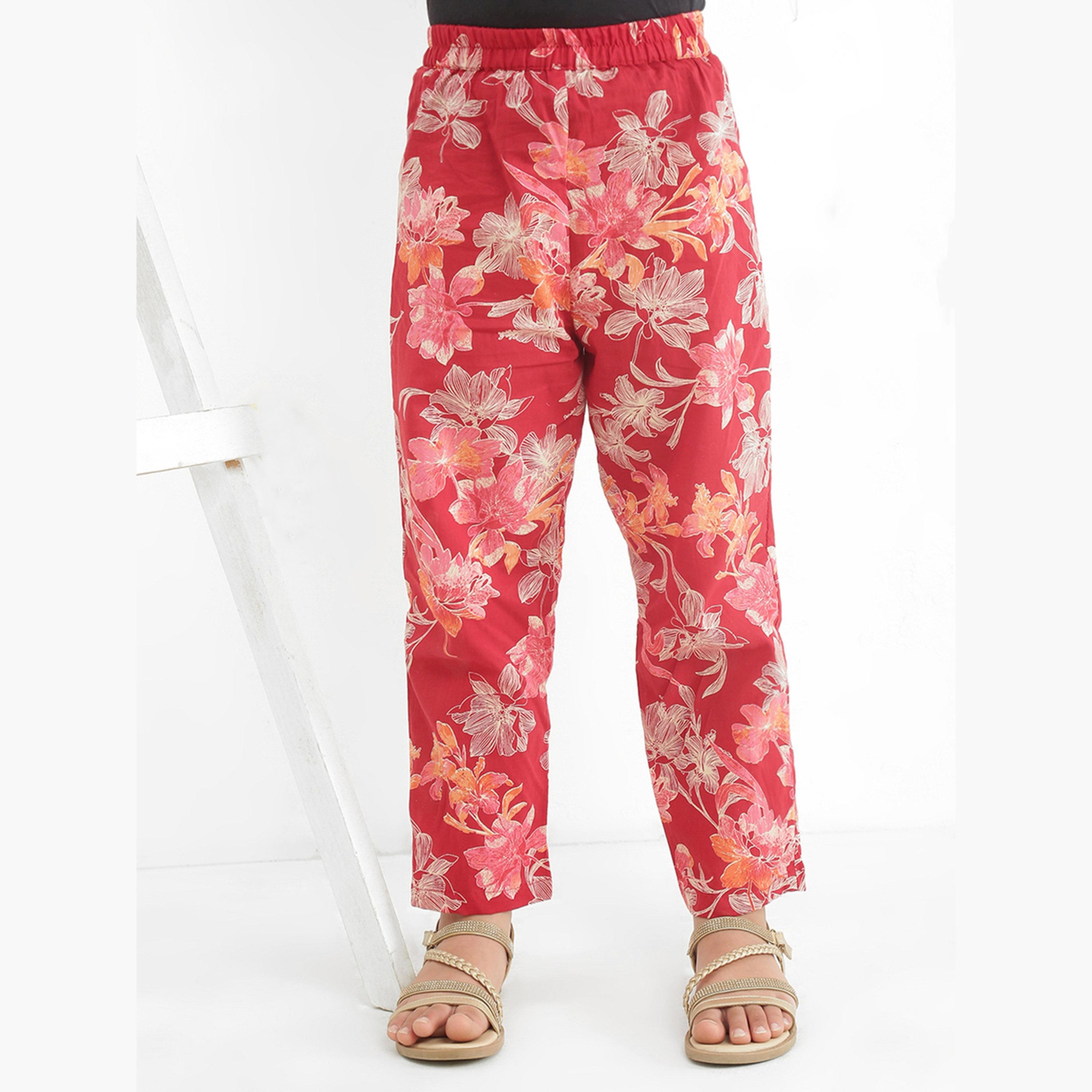 Globus X Styli Girls Maroon Floral Print Tunic with Pants Set-girls-clothing-setsandcoords-image-5