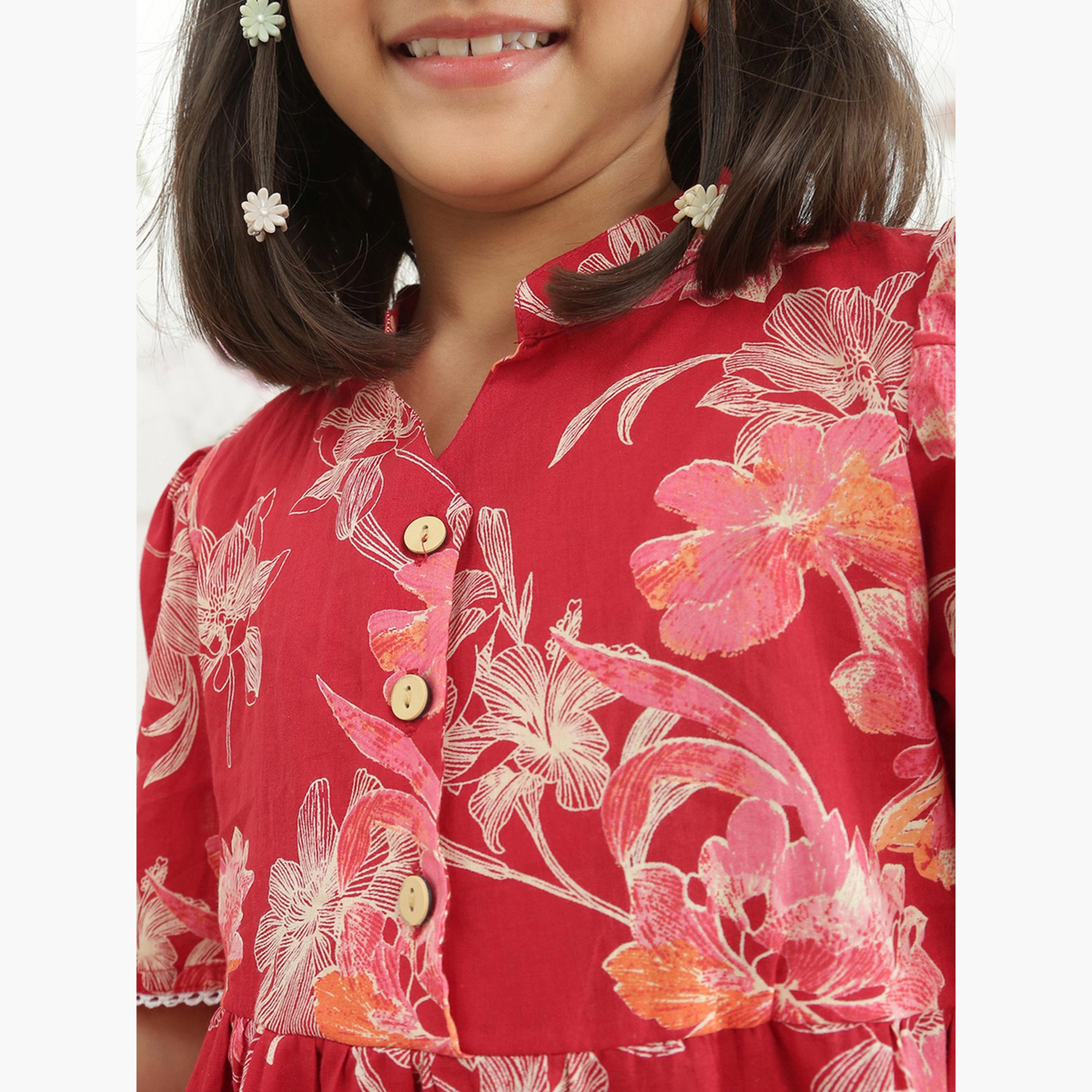 Globus X Styli Girls Maroon Floral Print Tunic with Pants Set-girls-clothing-setsandcoords-image-6
