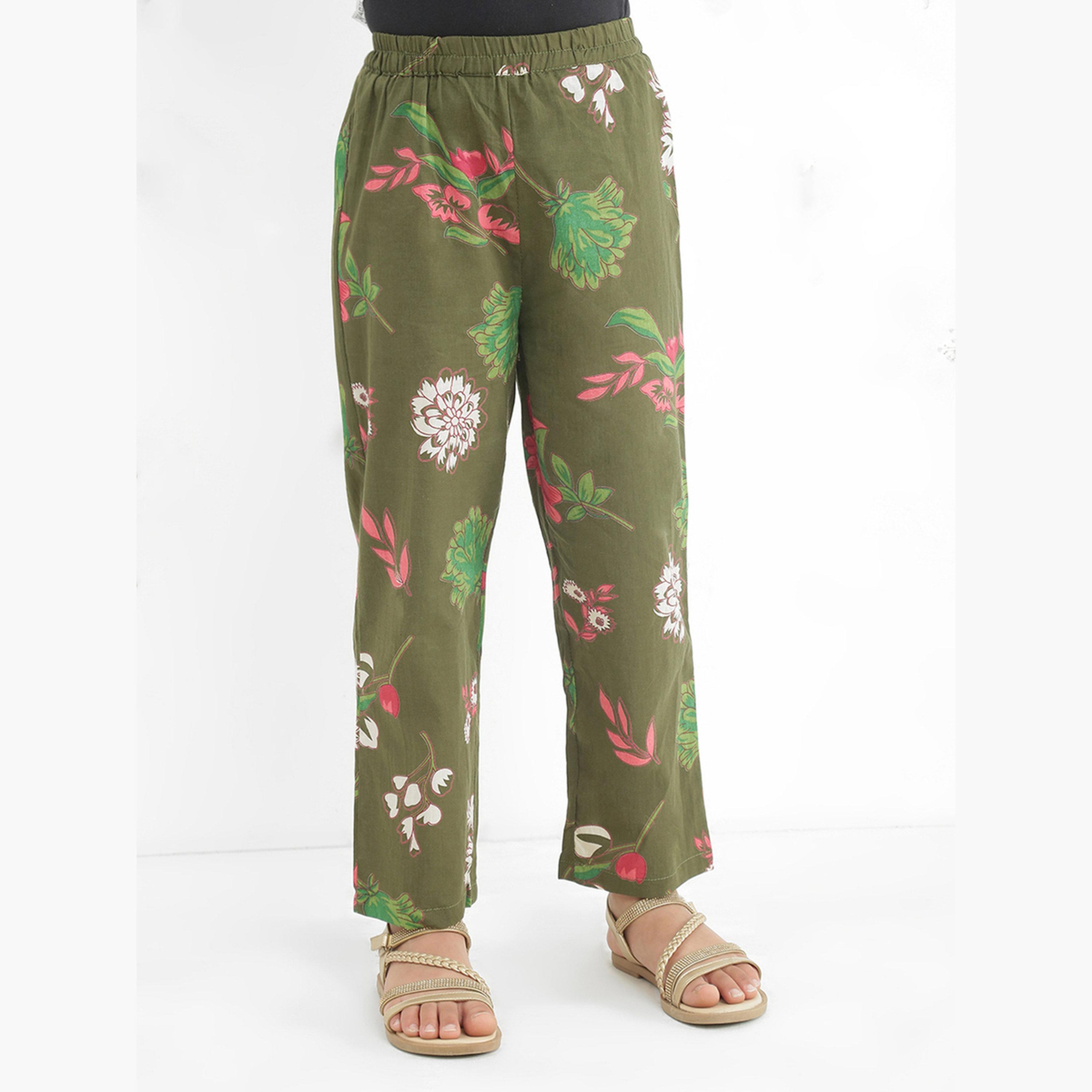 Globus X Styli Girls Green Floral Print Tunic with Pants Set-girls-clothing-setsandcoords-image-5