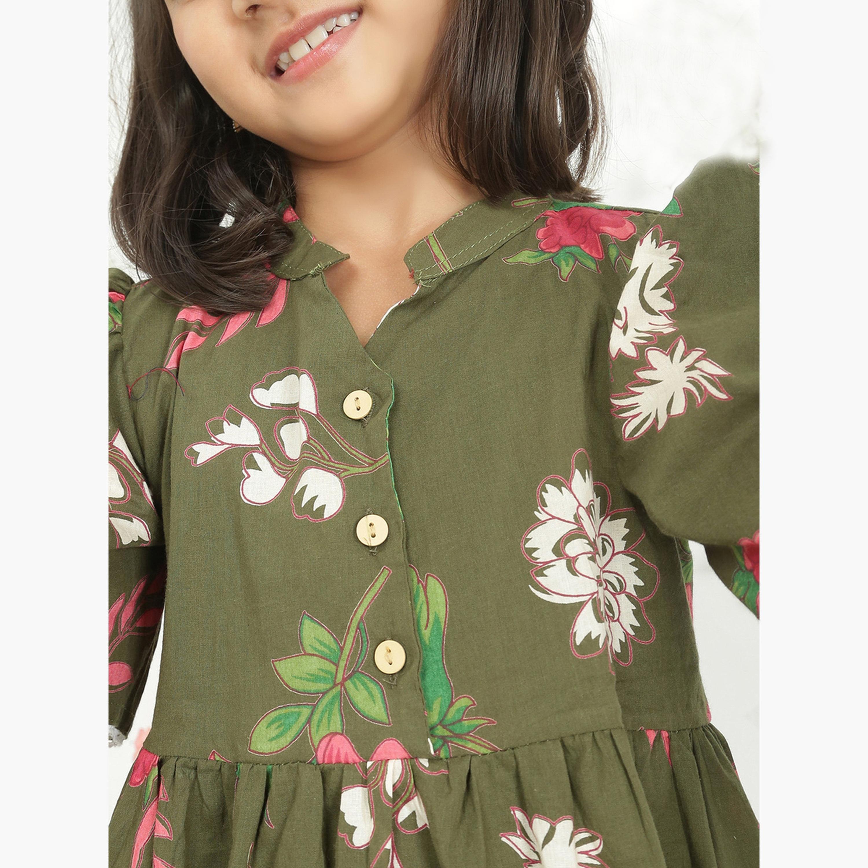Globus X Styli Girls Green Floral Print Tunic with Pants Set-girls-clothing-setsandcoords-image-6
