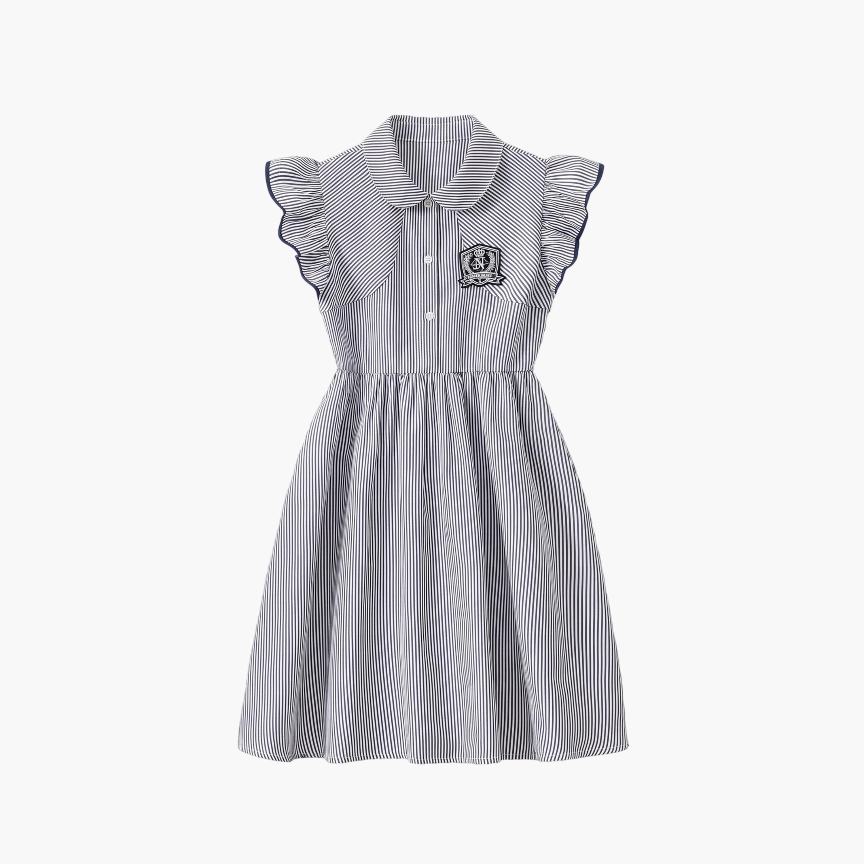 فستان مخطط بحافة واسعة وأكمام كشكش-girls-clothing-dressesandjumpsuits-image-3