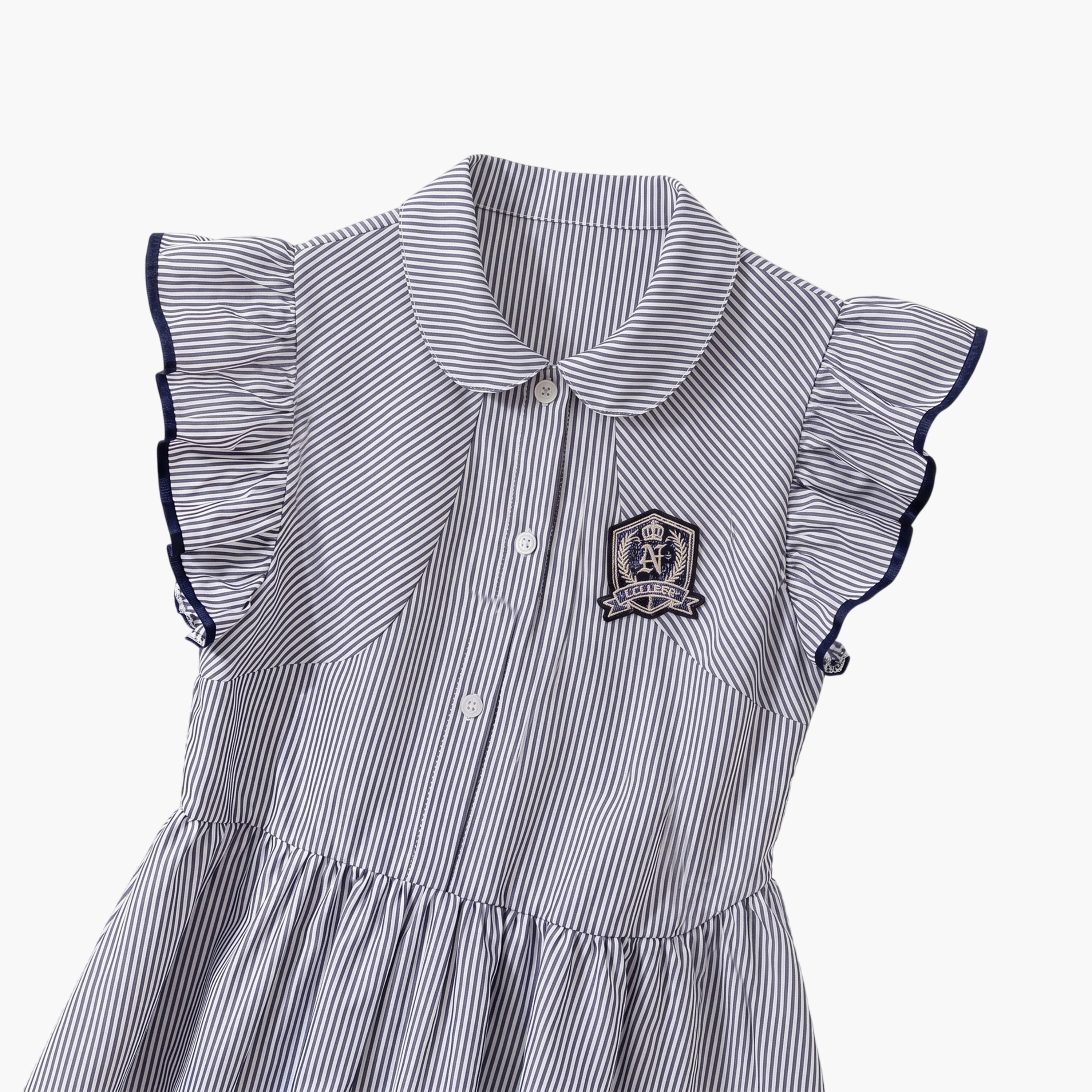 فستان مخطط بحافة واسعة وأكمام كشكش-girls-clothing-dressesandjumpsuits-image-5