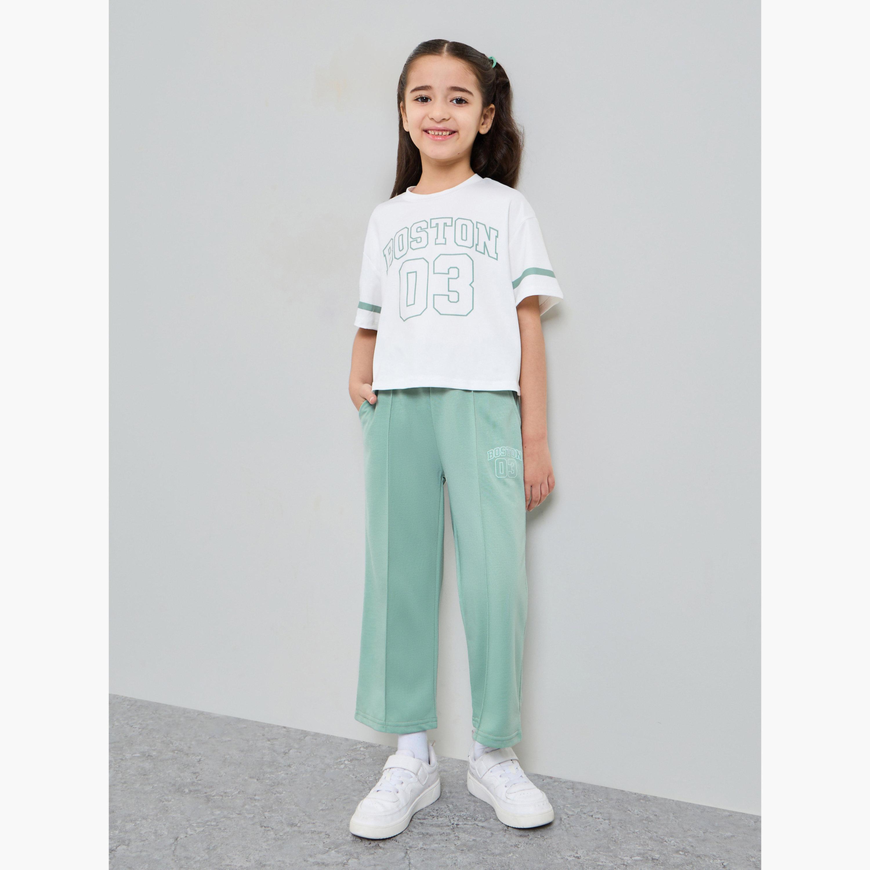 Styli Girls Printed Short Sleeves T-Shirt and Contrast Jogger Set-girls-clothing-setsandcoords-image-1