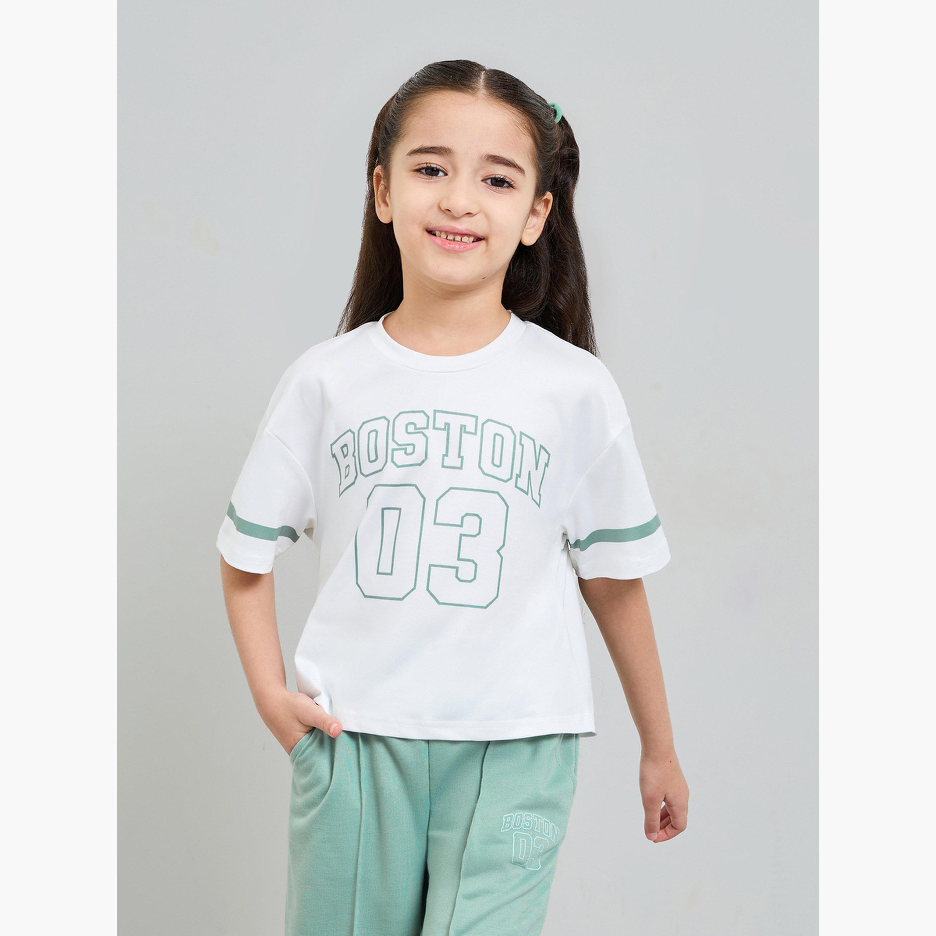 Styli Girls Printed Short Sleeves T-Shirt and Contrast Jogger Set-girls-clothing-setsandcoords-image-2