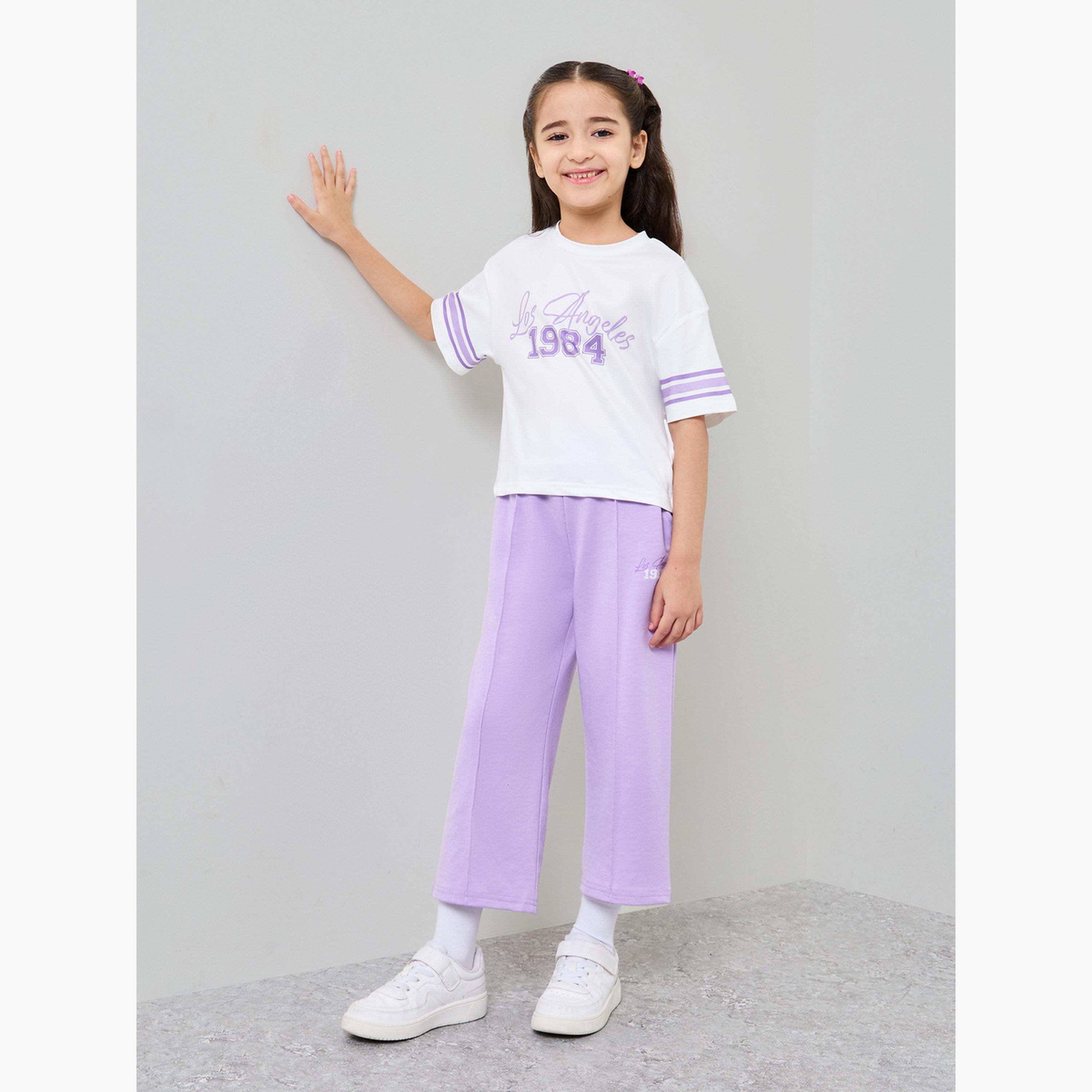Styli Girls Printed Short Sleeves T-Shirt and Contrast Jogger Set-girls-clothing-setsandcoords-image-1