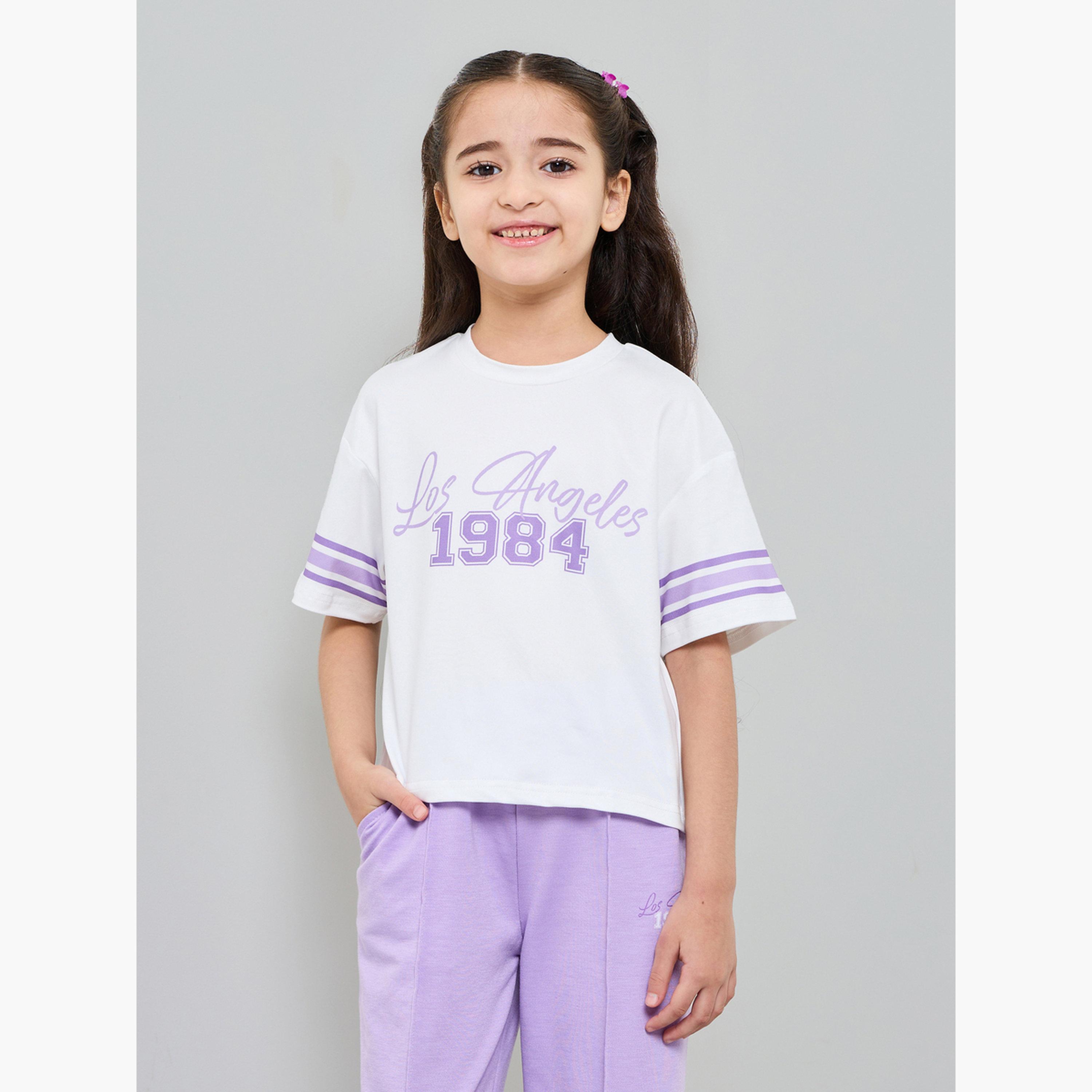 Styli Girls Printed Short Sleeves T-Shirt and Contrast Jogger Set-girls-clothing-setsandcoords-image-2