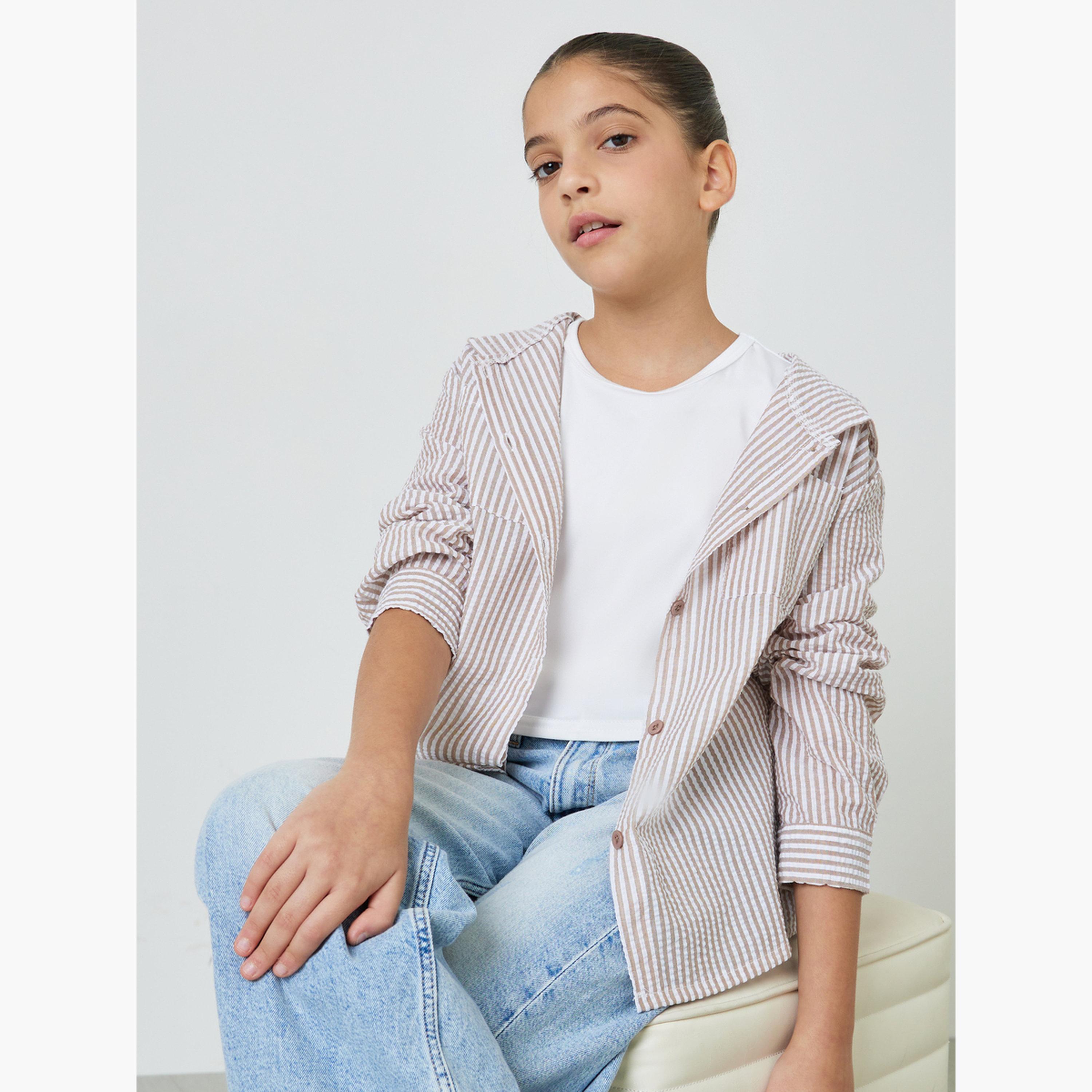 بلوزة مخططة بغطاء رأس للبنات-girls-clothing-blousesandshirts-image-2