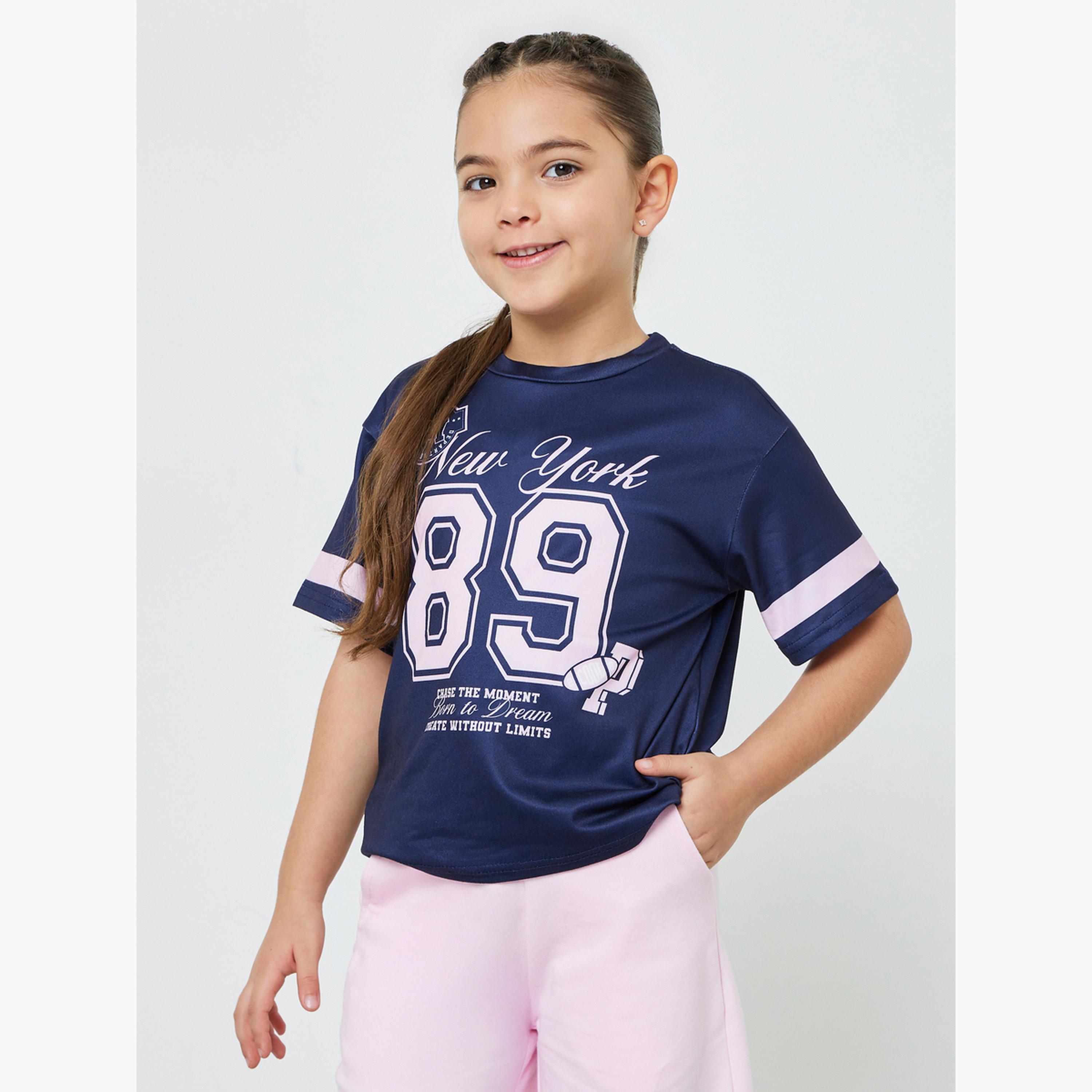 Styli Girls Navy Graphic Print Short Sleeve T-Shirt-girls-clothing-tshirts-image-1