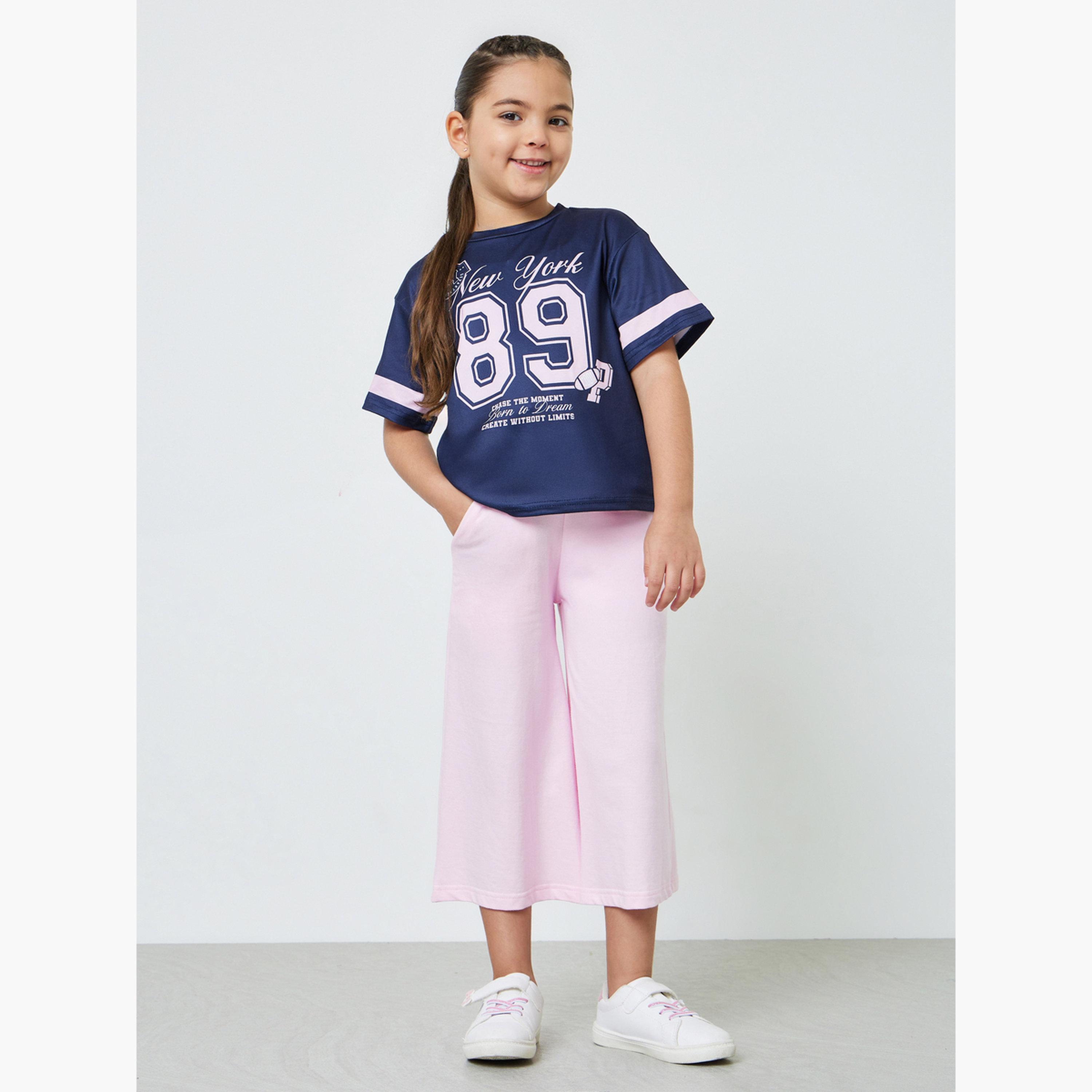 Styli Girls Navy Graphic Print Short Sleeve T-Shirt-girls-clothing-tshirts-image-2