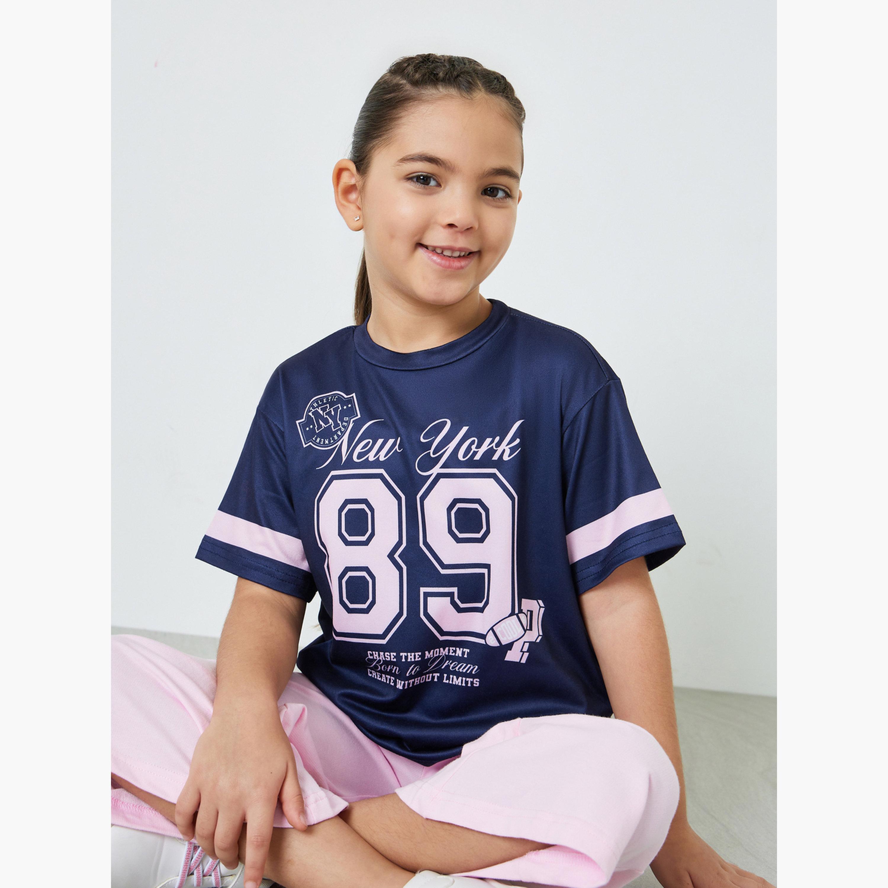 Styli Girls Navy Graphic Print Short Sleeve T-Shirt-girls-clothing-tshirts-image-3