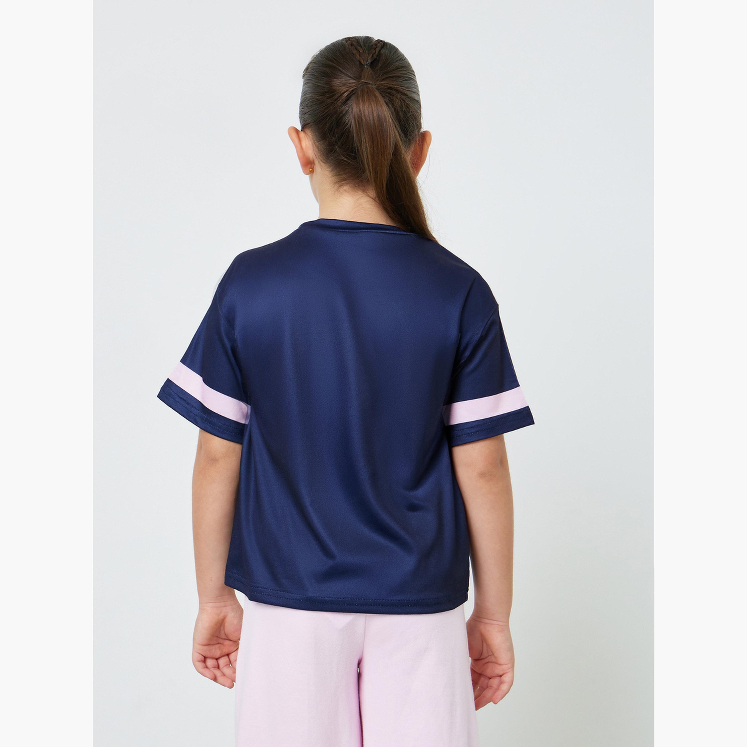 Styli Girls Navy Graphic Print Short Sleeve T-Shirt-girls-clothing-tshirts-image-4