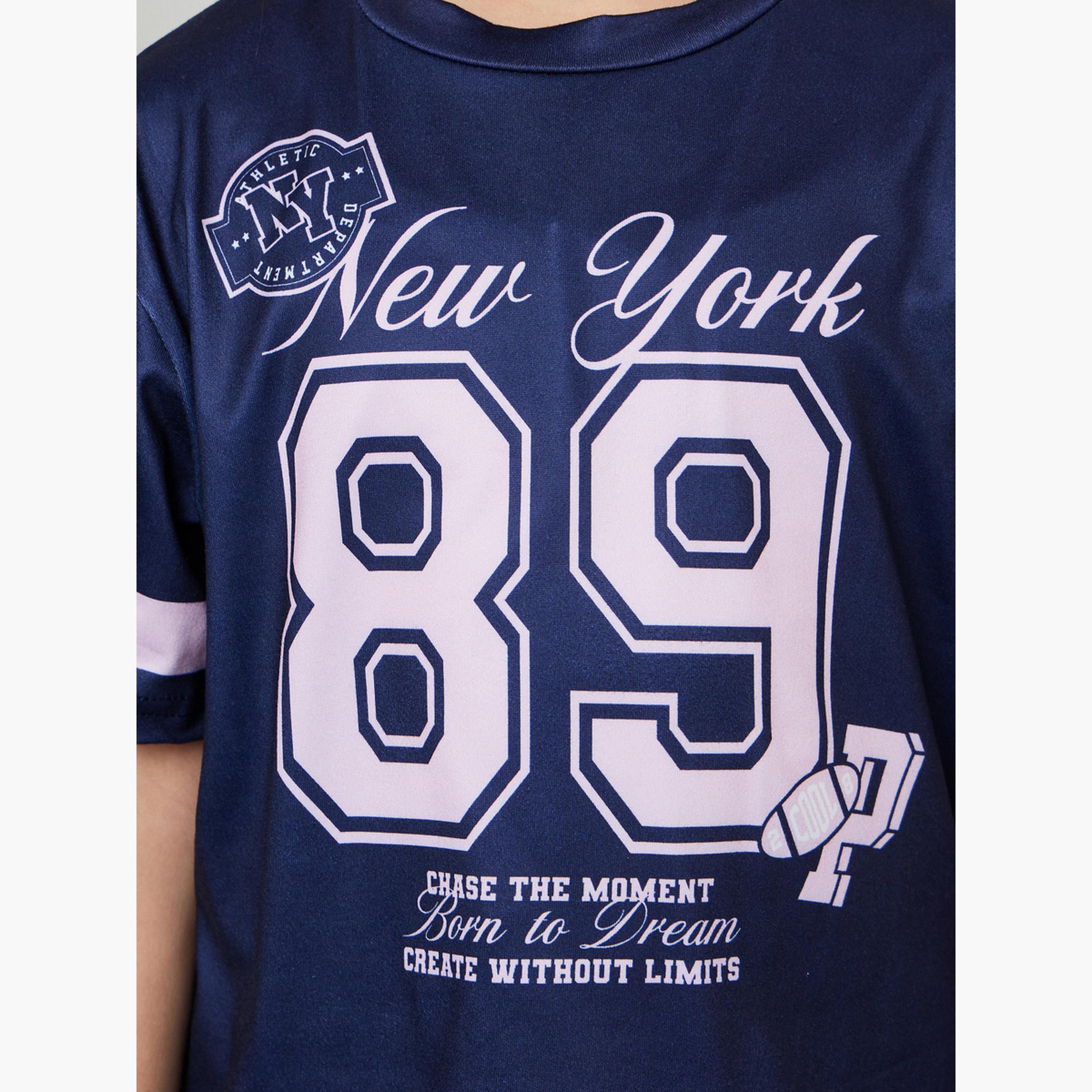 Styli Girls Navy Graphic Print Short Sleeve T-Shirt-girls-clothing-tshirts-image-5