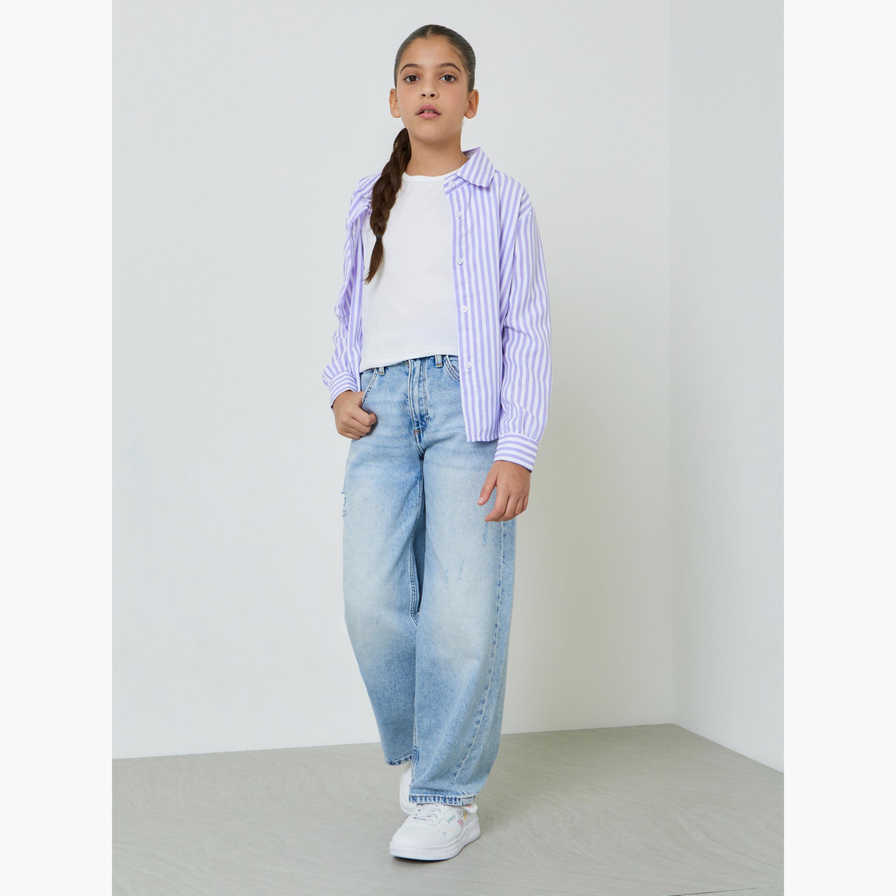 بلوزة بأكمام طويلة ومخططة للبنات-girls-clothing-blousesandshirts-image-2