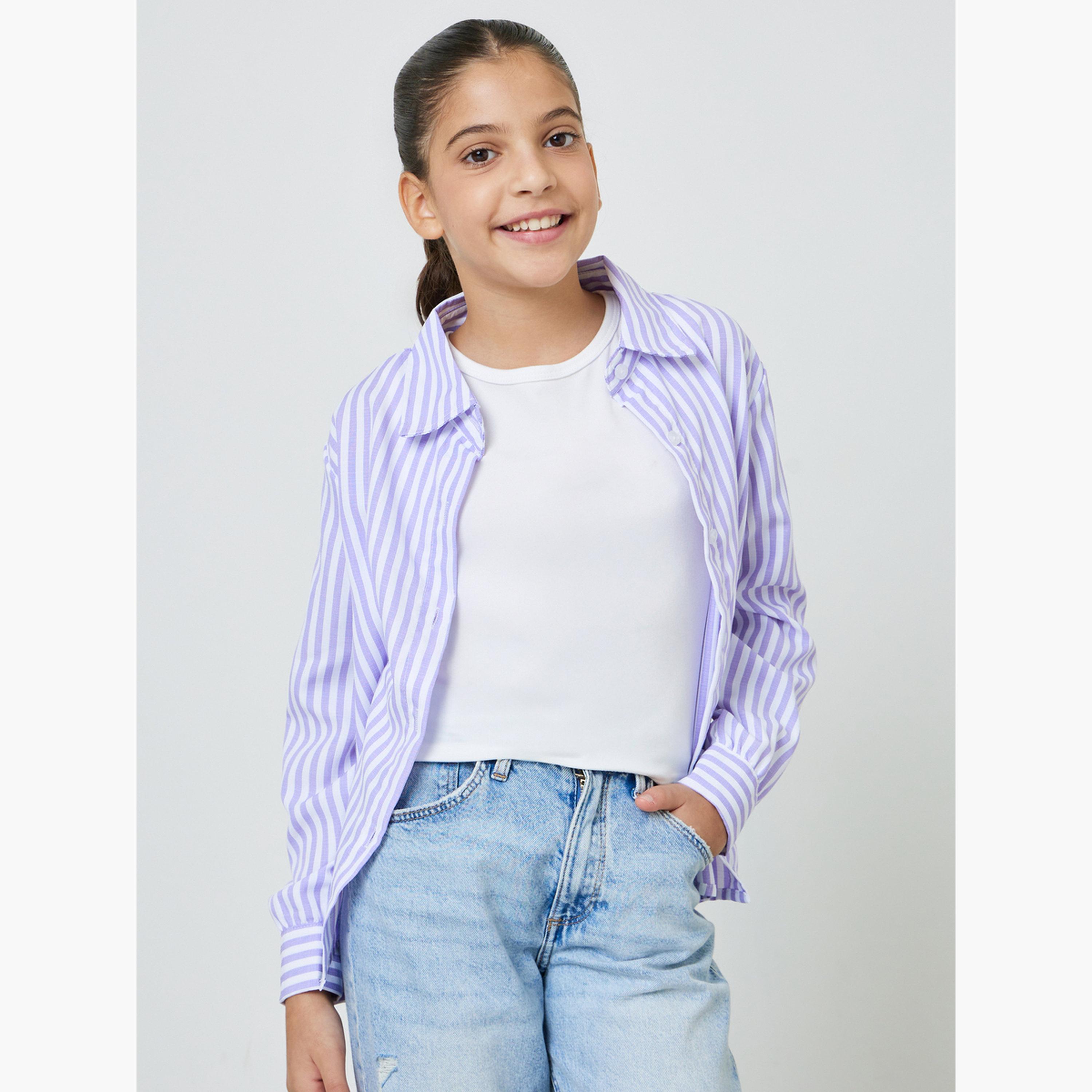 بلوزة بأكمام طويلة ومخططة للبنات-girls-clothing-blousesandshirts-image-4