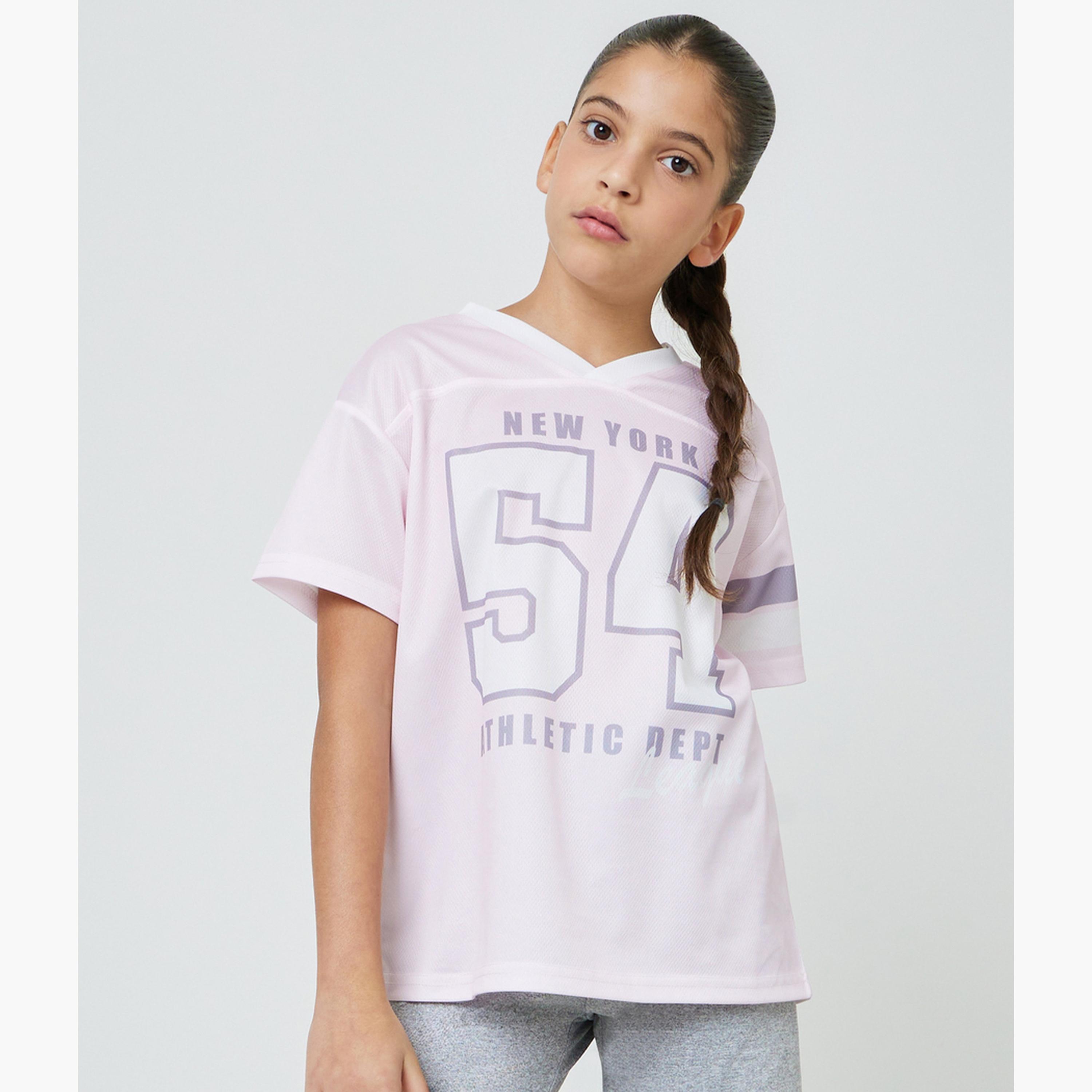 تيشيرت واسع بطبعة فارسيتي للبنات-girls-clothing-tshirts-image-1