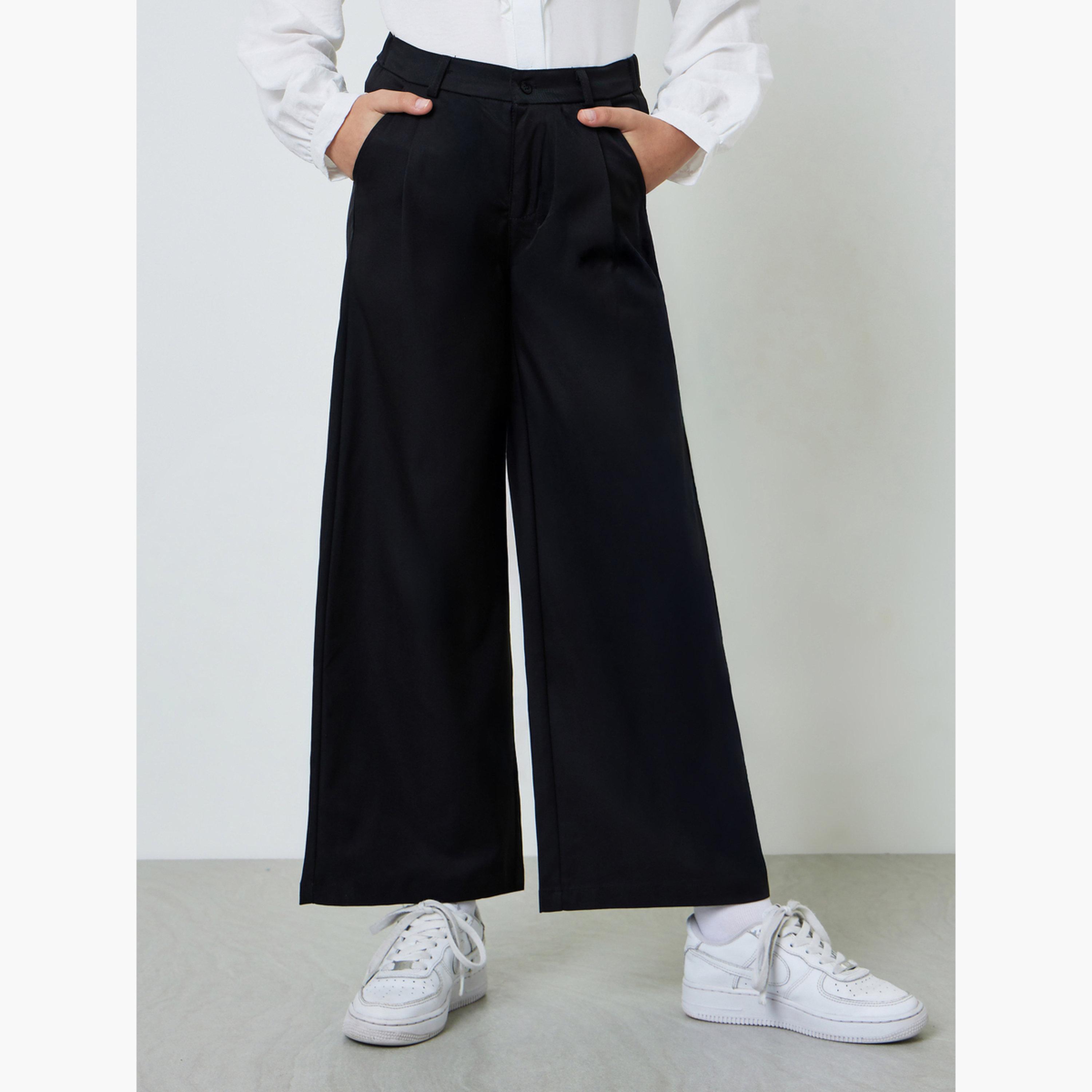 ستايلي - بنطلون أسود واسع الساقين للفتيات المراهقات مع جيب جانبي-girls-clothing-bottoms-trousers-image-1