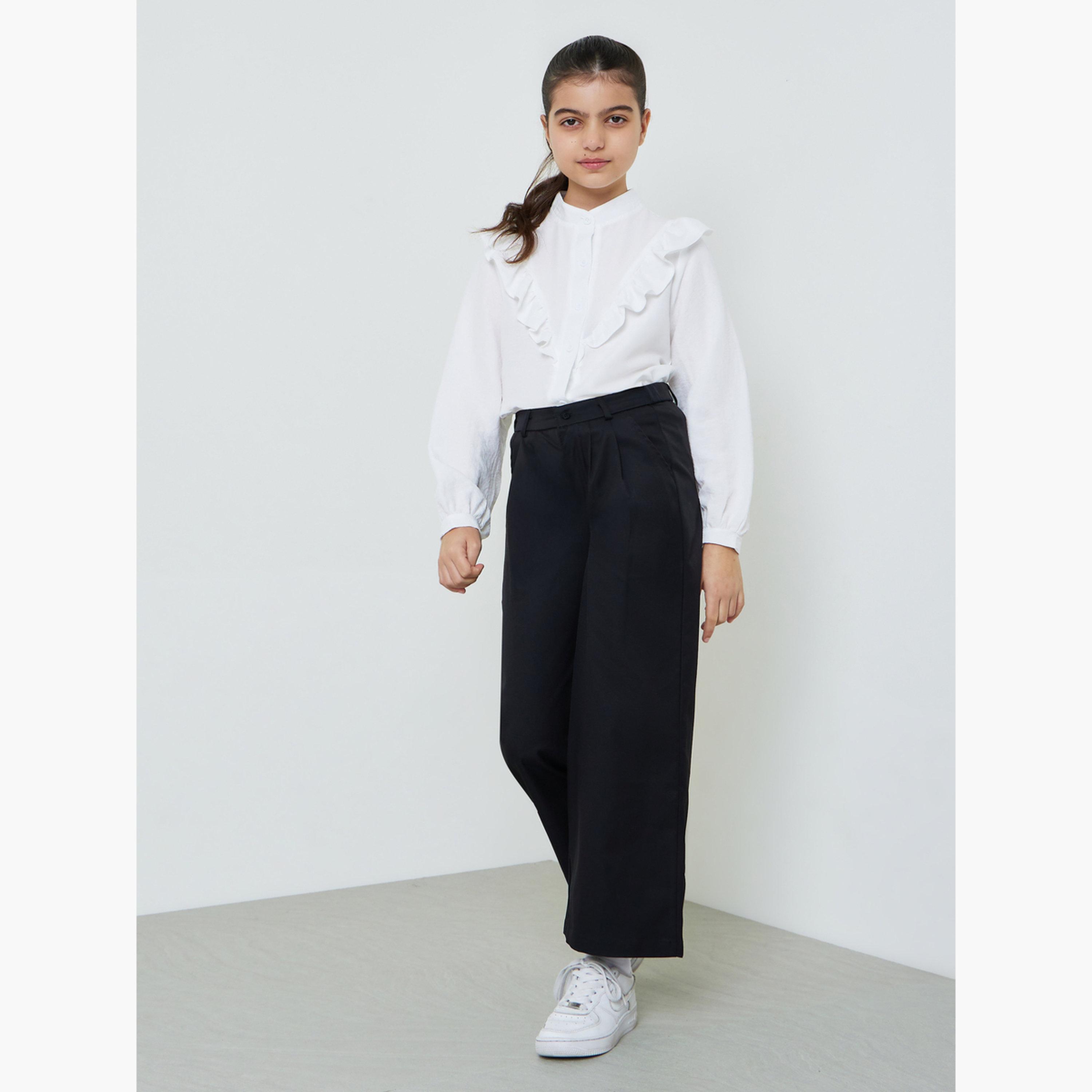 ستايلي - بنطلون أسود واسع الساقين للفتيات المراهقات مع جيب جانبي-girls-clothing-bottoms-trousers-image-2