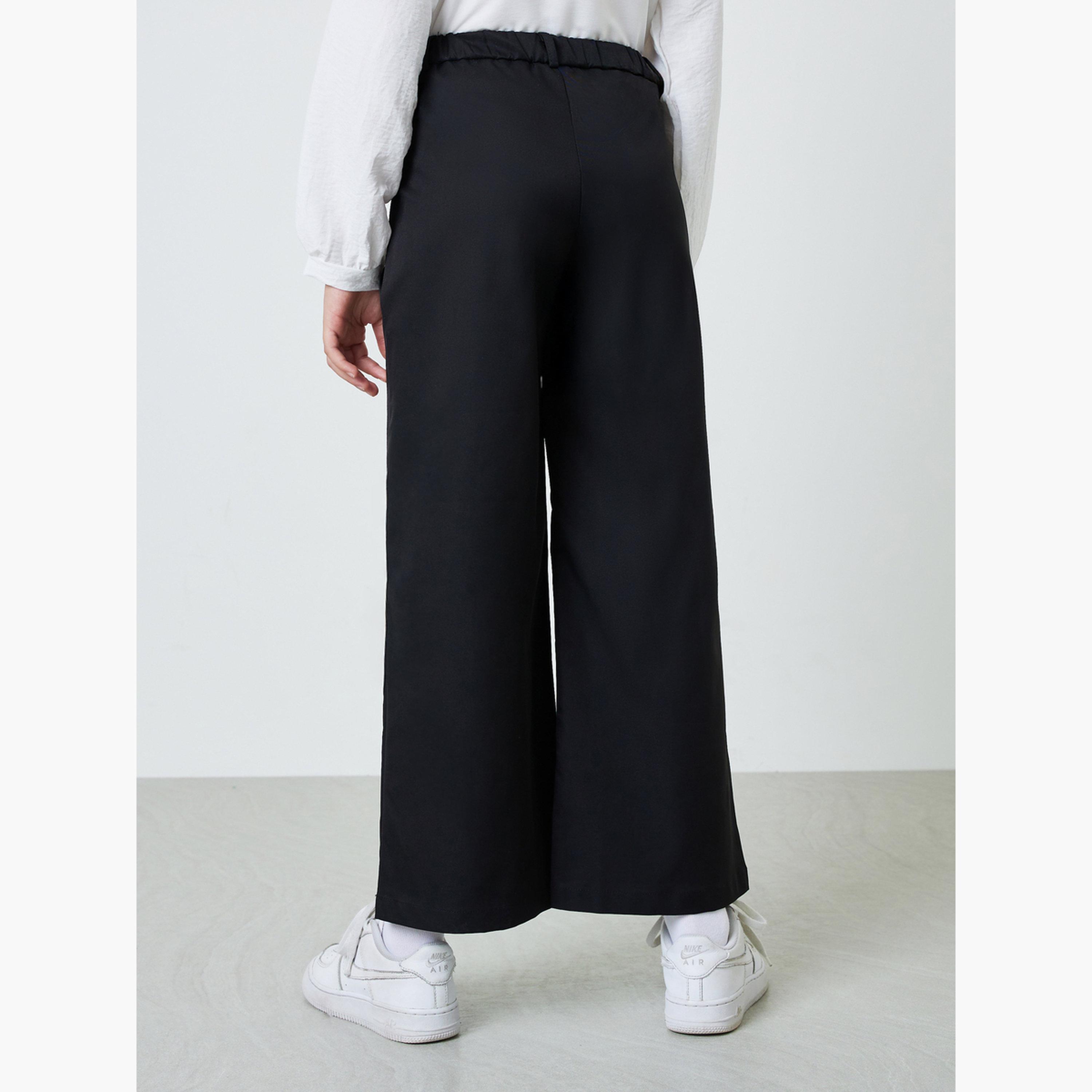 ستايلي - بنطلون أسود واسع الساقين للفتيات المراهقات مع جيب جانبي-girls-clothing-bottoms-trousers-image-4