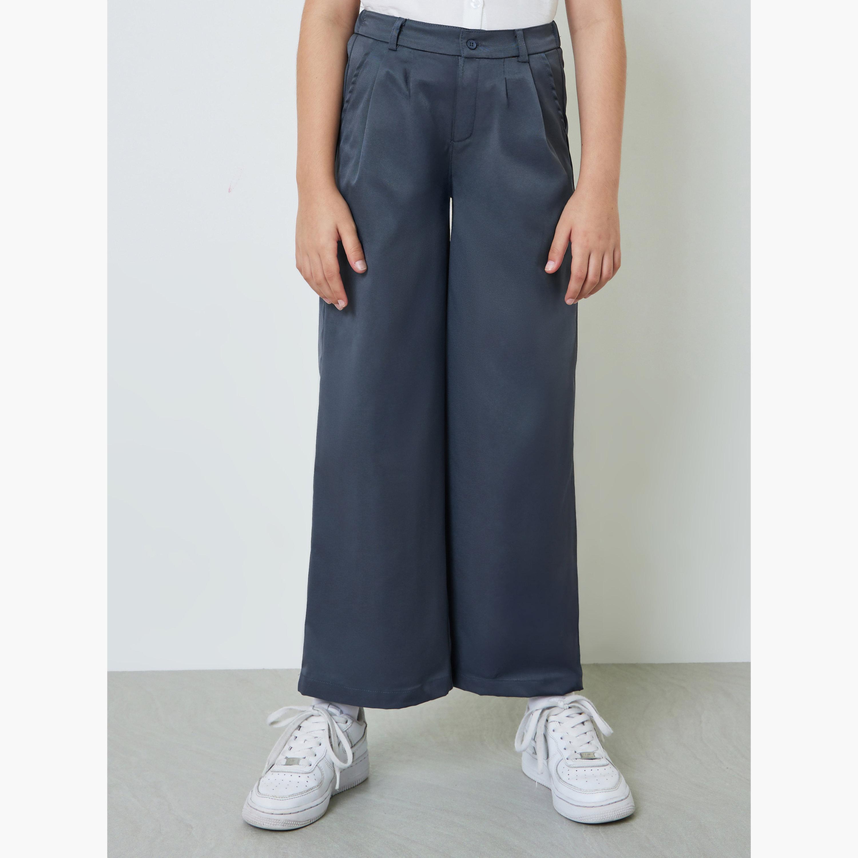 ستايلي - بنطلون واسع الساقين بلون الفحم للفتيات المراهقات مع جيب جانبي-girls-clothing-bottoms-trousers-image-1